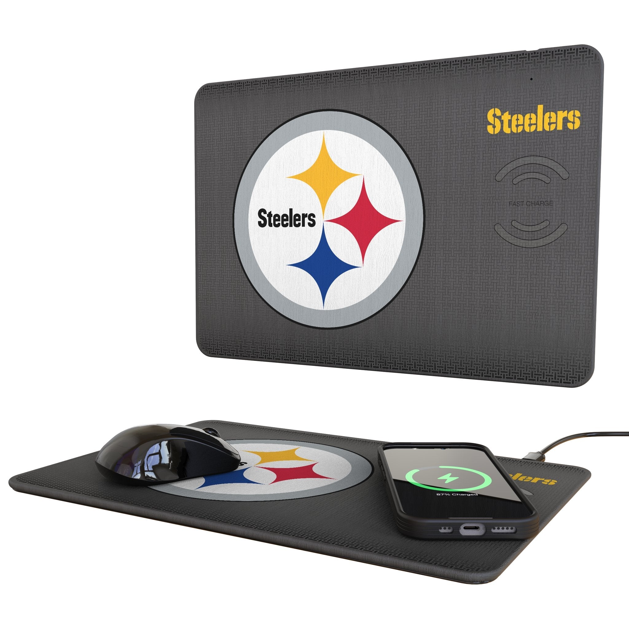 Pittsburgh Steelers Linen 15-Watt Wireless Charger and Mouse Pad - Sports Gifts, Sports Memorabilia, Sports Collectibles, Fan Shop