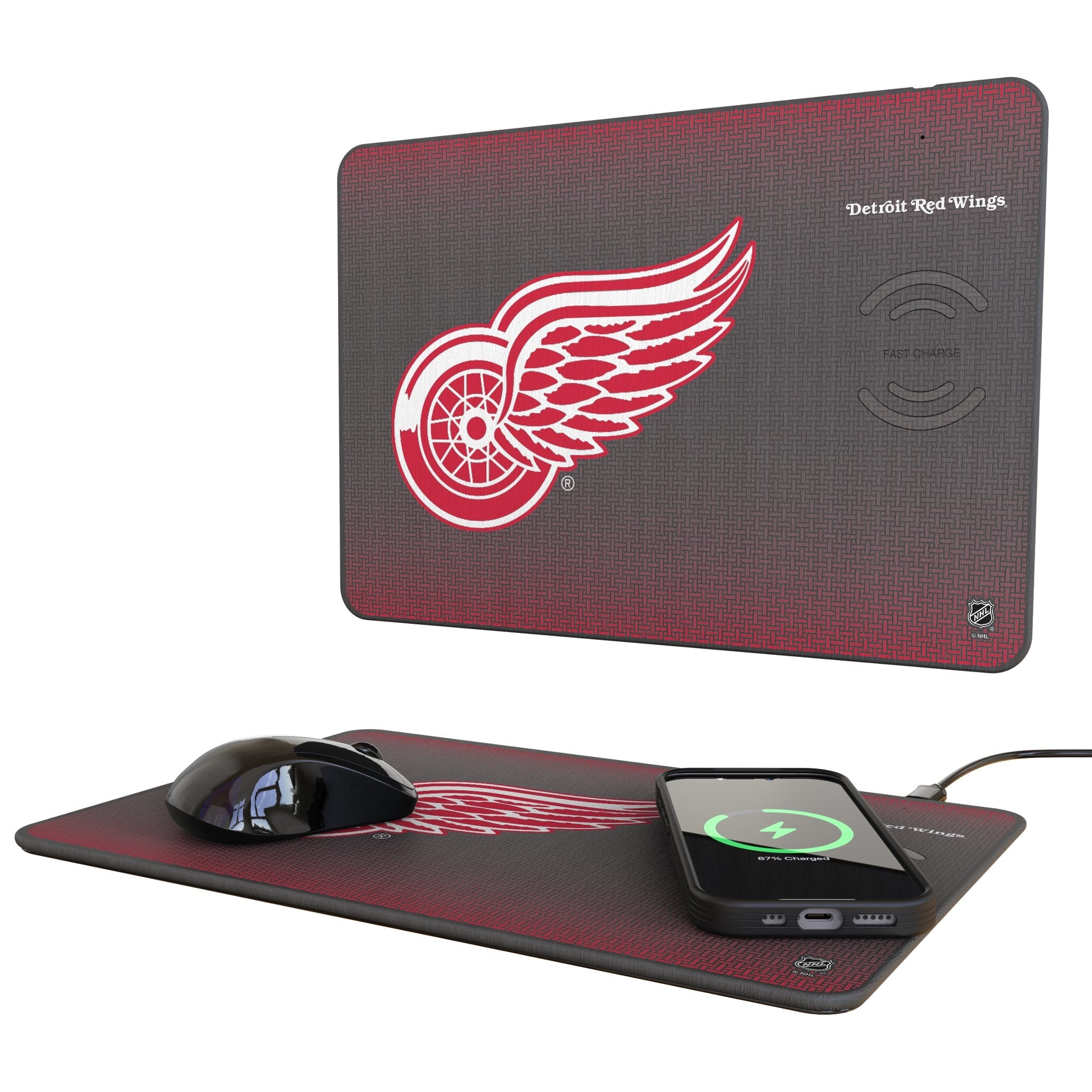 Detroit Red Wings Linen 15-Watt Wireless Charger and Mouse Pad - Sports Gifts, Sports Memorabilia, Sports Collectibles, Fan Shop