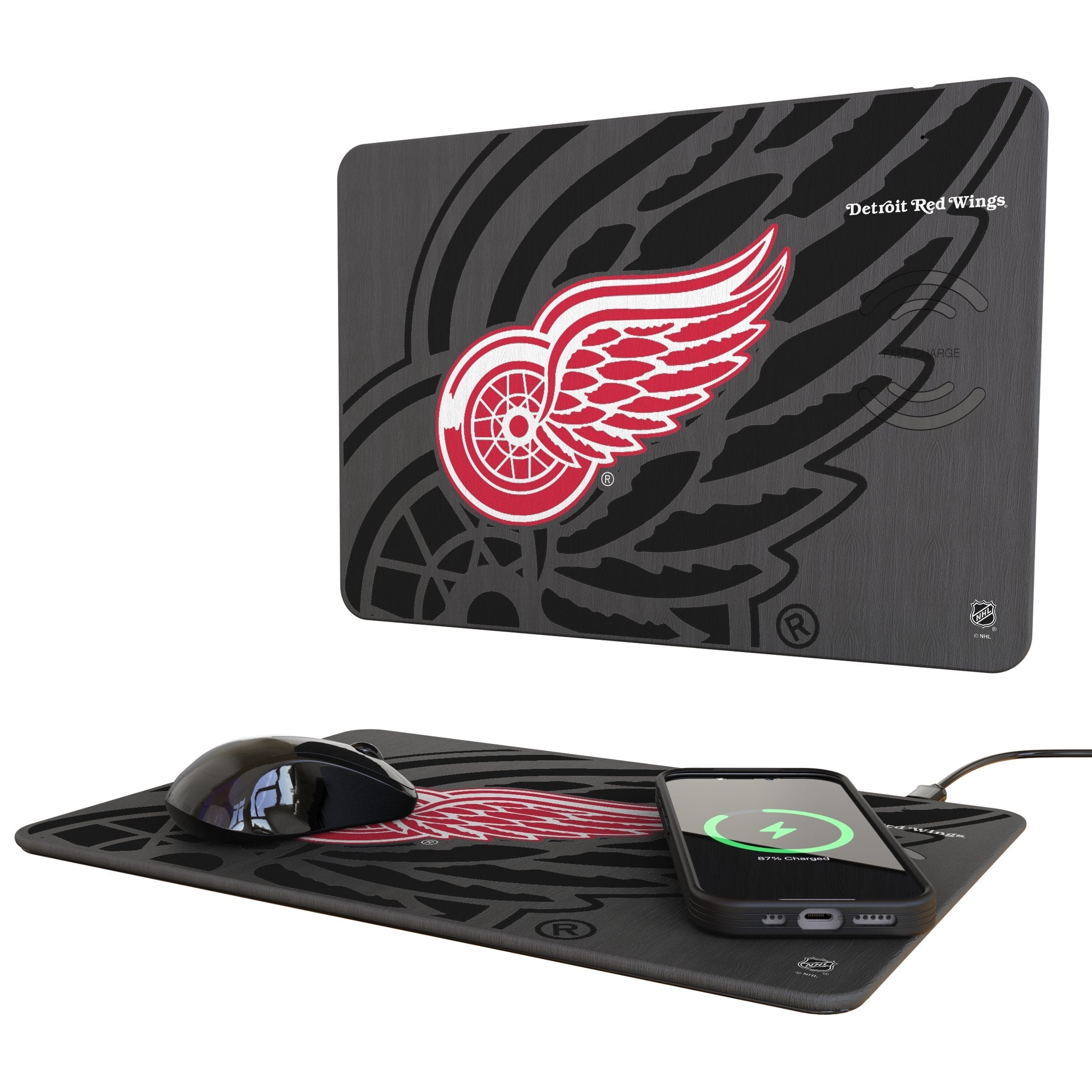 Detroit Red Wings Monocolor Tilt 15-Watt Wireless Charger and Mouse Pad - Sports Gifts, Sports Memorabilia, Sports Collectibles, Fan Shop
