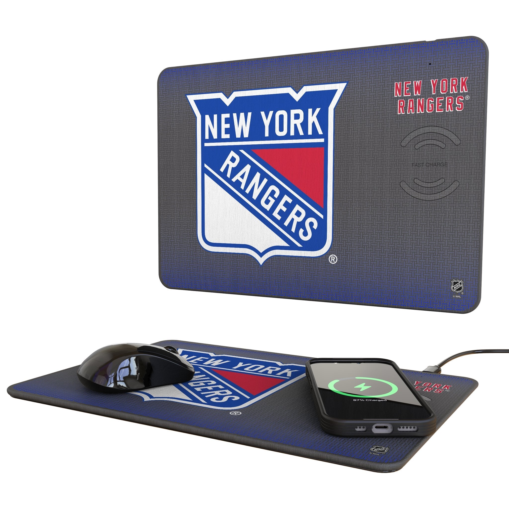 New York Rangers Linen 15-Watt Wireless Charger and Mouse Pad - Sports Gifts, Sports Memorabilia, Sports Collectibles, Fan Shop