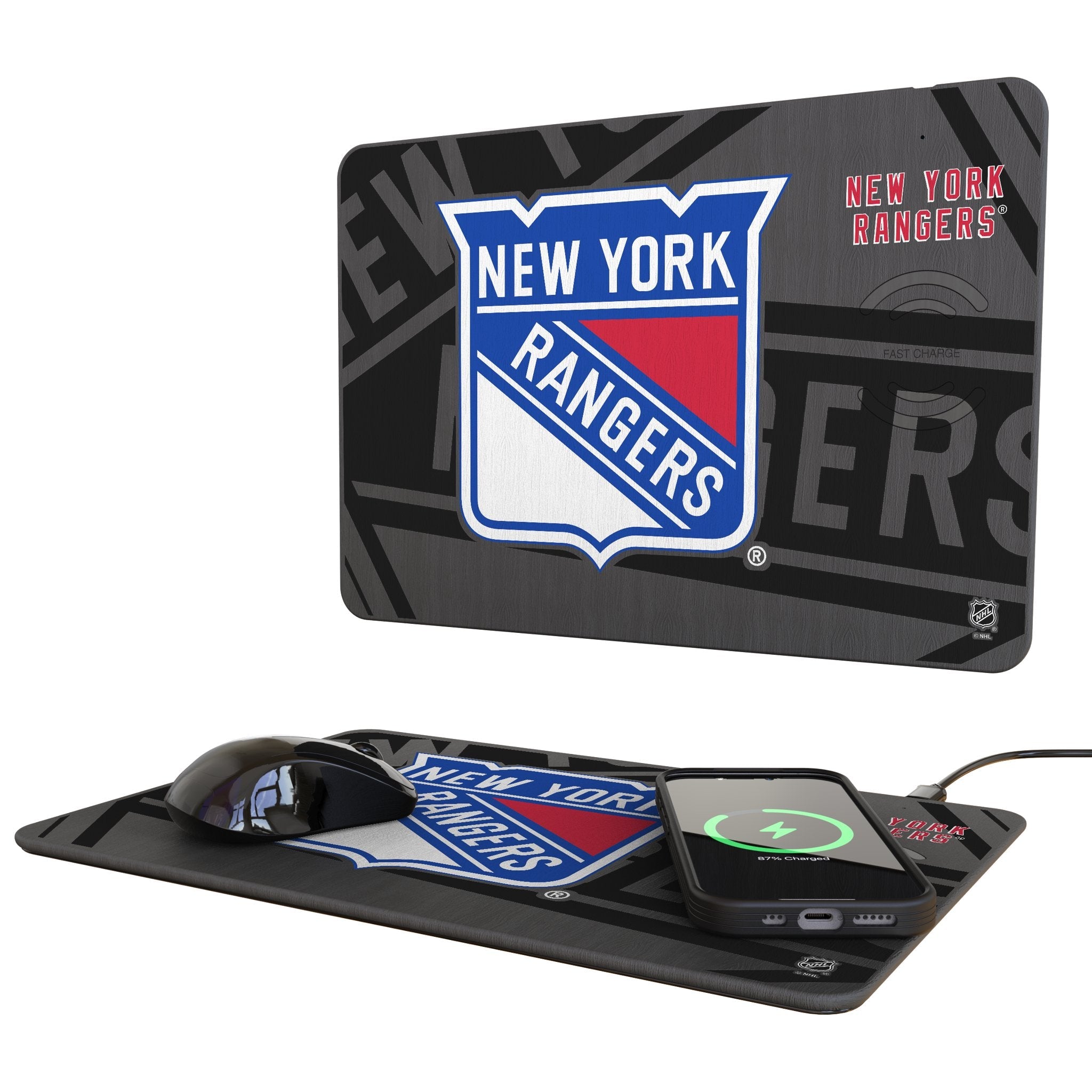 New York Rangers Monocolor Tilt 15-Watt Wireless Charger and Mouse Pad - Sports Gifts, Sports Memorabilia, Sports Collectibles, Fan Shop