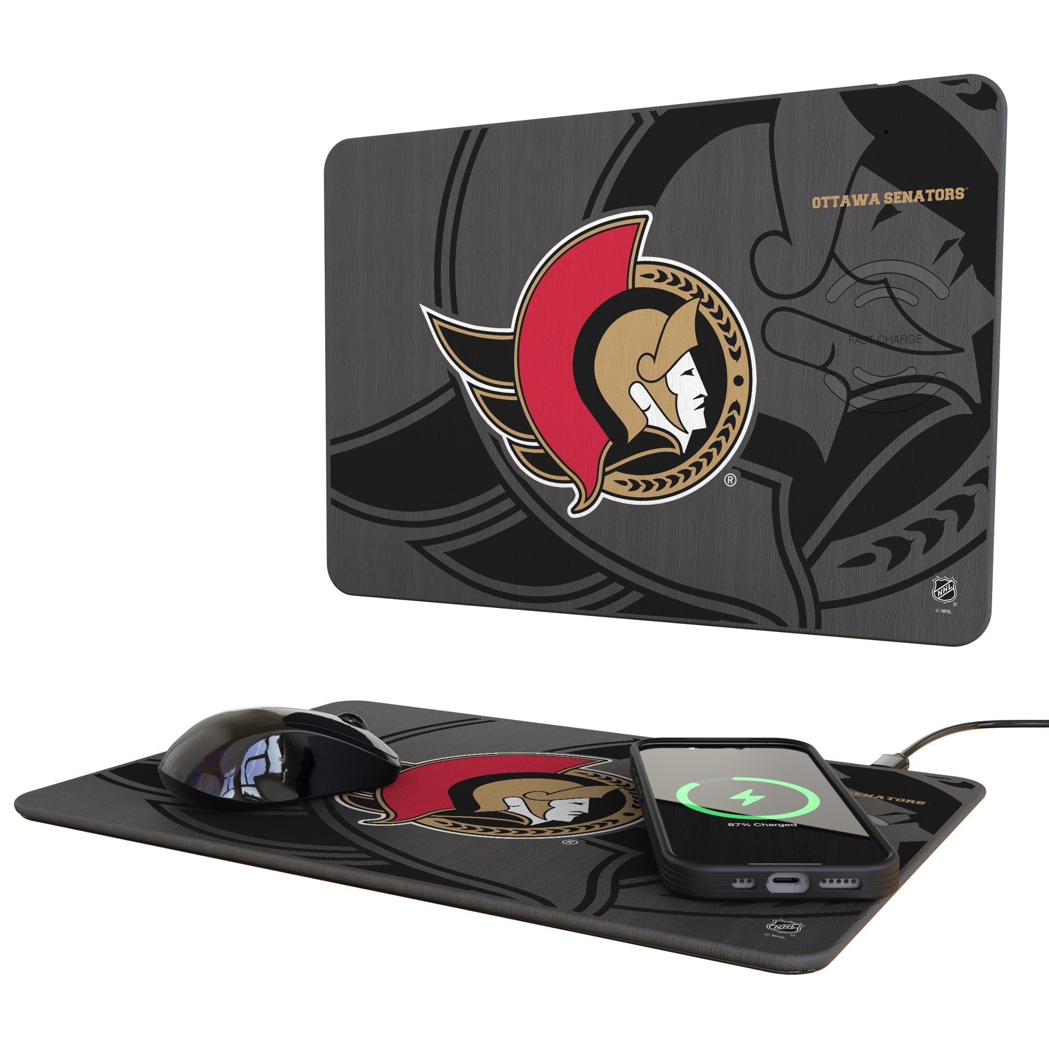 Ottawa Senators Monocolor Tilt 15-Watt Wireless Charger and Mouse Pad - Sports Gifts, Sports Memorabilia, Sports Collectibles, Fan Shop