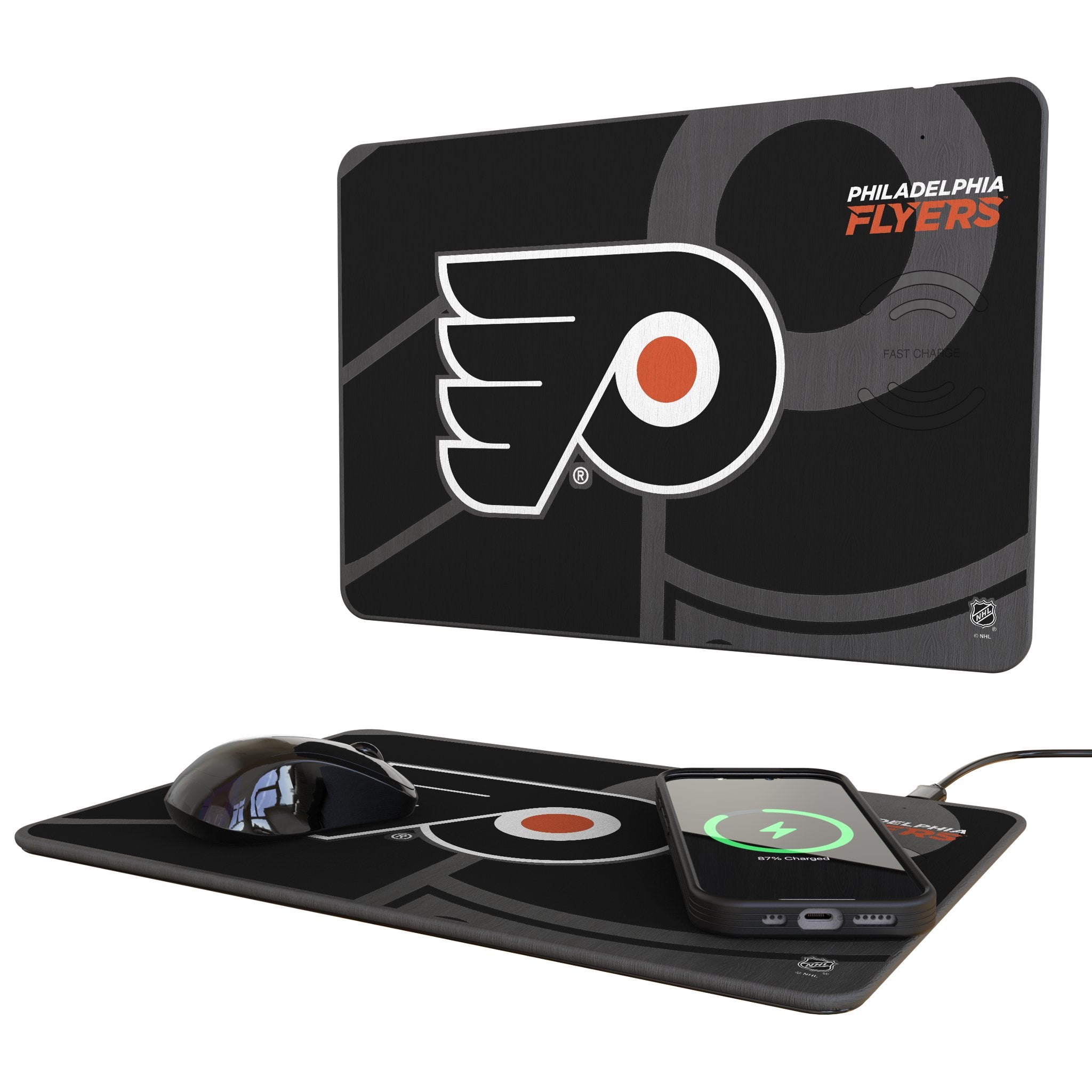 Philadelphia Flyers Monocolor Tilt 15-Watt Wireless Charger and Mouse Pad - Sports Gifts, Sports Memorabilia, Sports Collectibles, Fan Shop