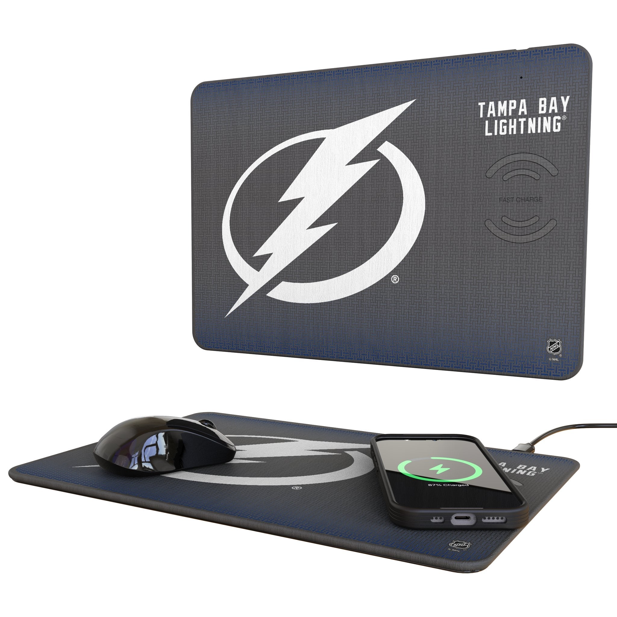 Tampa Bay Lightning Linen 15-Watt Wireless Charger and Mouse Pad - Sports Gifts, Sports Memorabilia, Sports Collectibles, Fan Shop