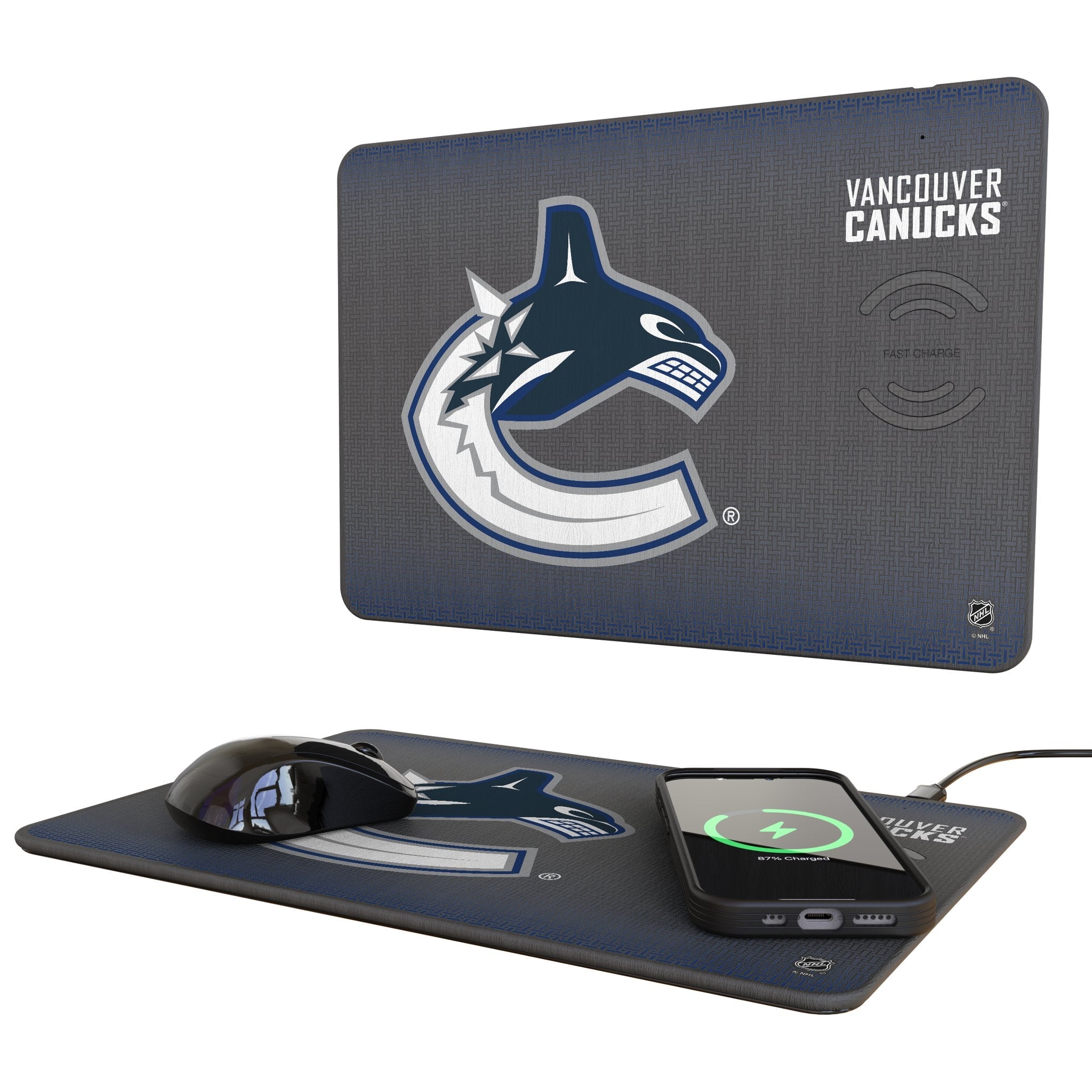 Vancouver Canucks Linen 15-Watt Wireless Charger and Mouse Pad - Sports Gifts, Sports Memorabilia, Sports Collectibles, Fan Shop