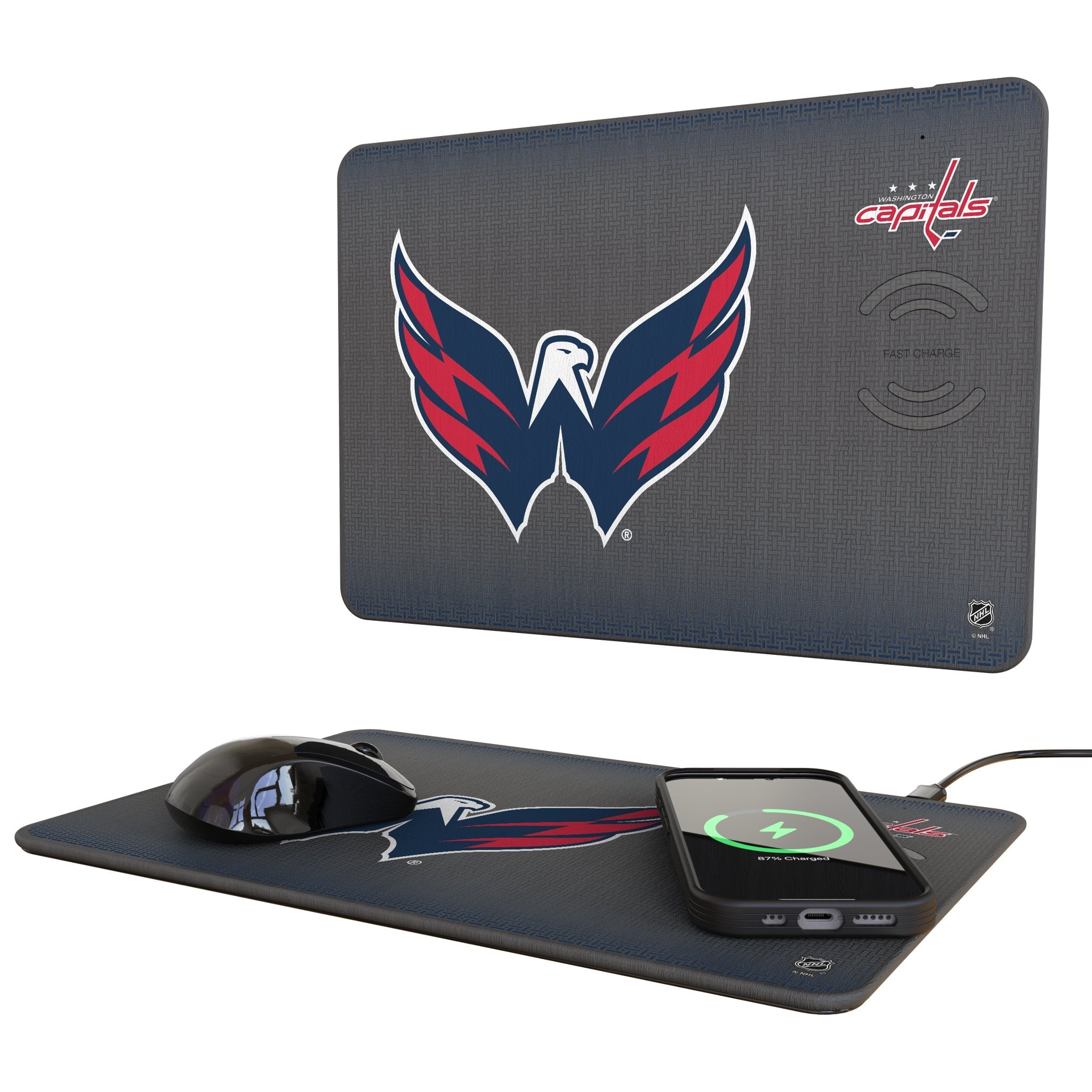 Washington Capitals Linen 15-Watt Wireless Charger and Mouse Pad - Sports Gifts, Sports Memorabilia, Sports Collectibles, Fan Shop