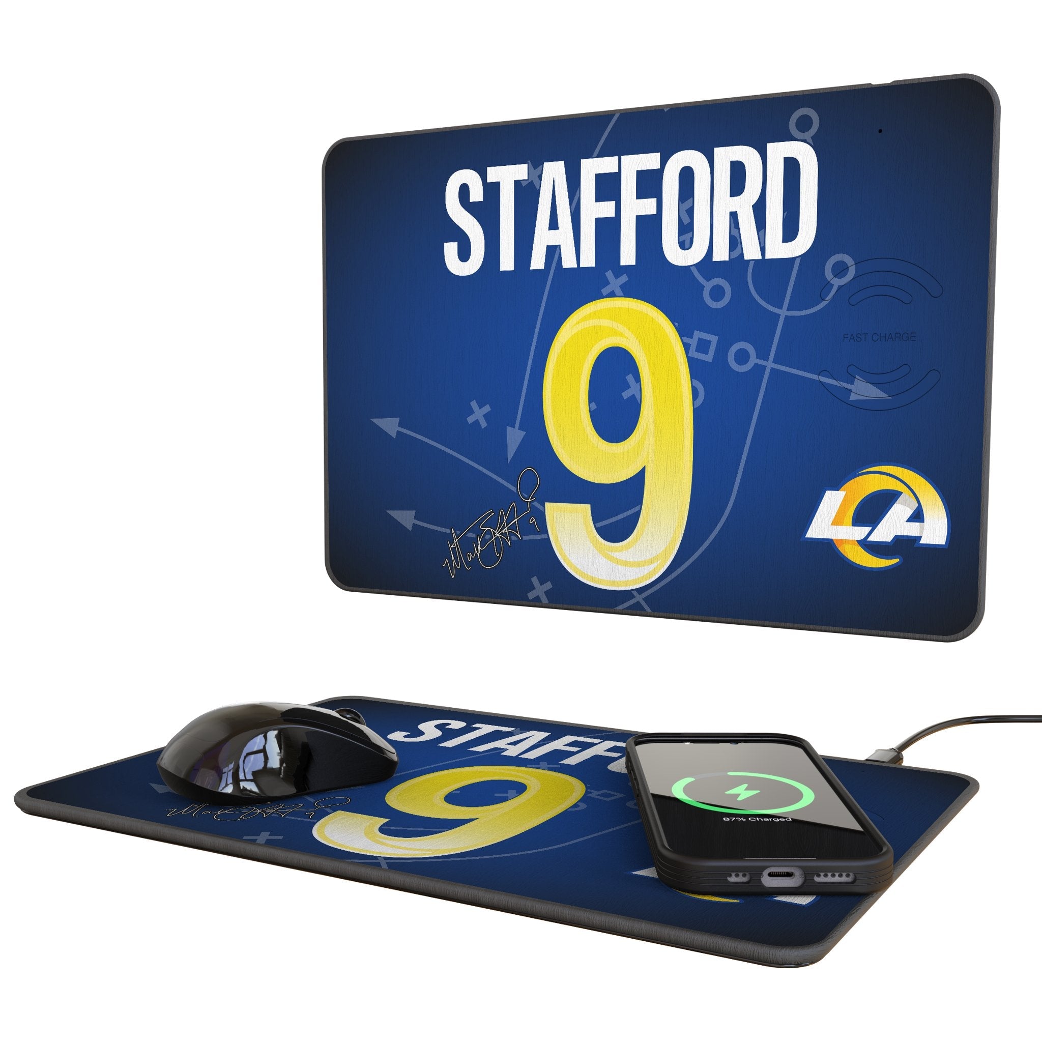Matthew Stafford Los Angeles Rams 9 Game Tactic 15-Watt Wireless Charger and Mouse Pad - Sports Gifts, Sports Memorabilia, Sports Collectibles, Fan Shop