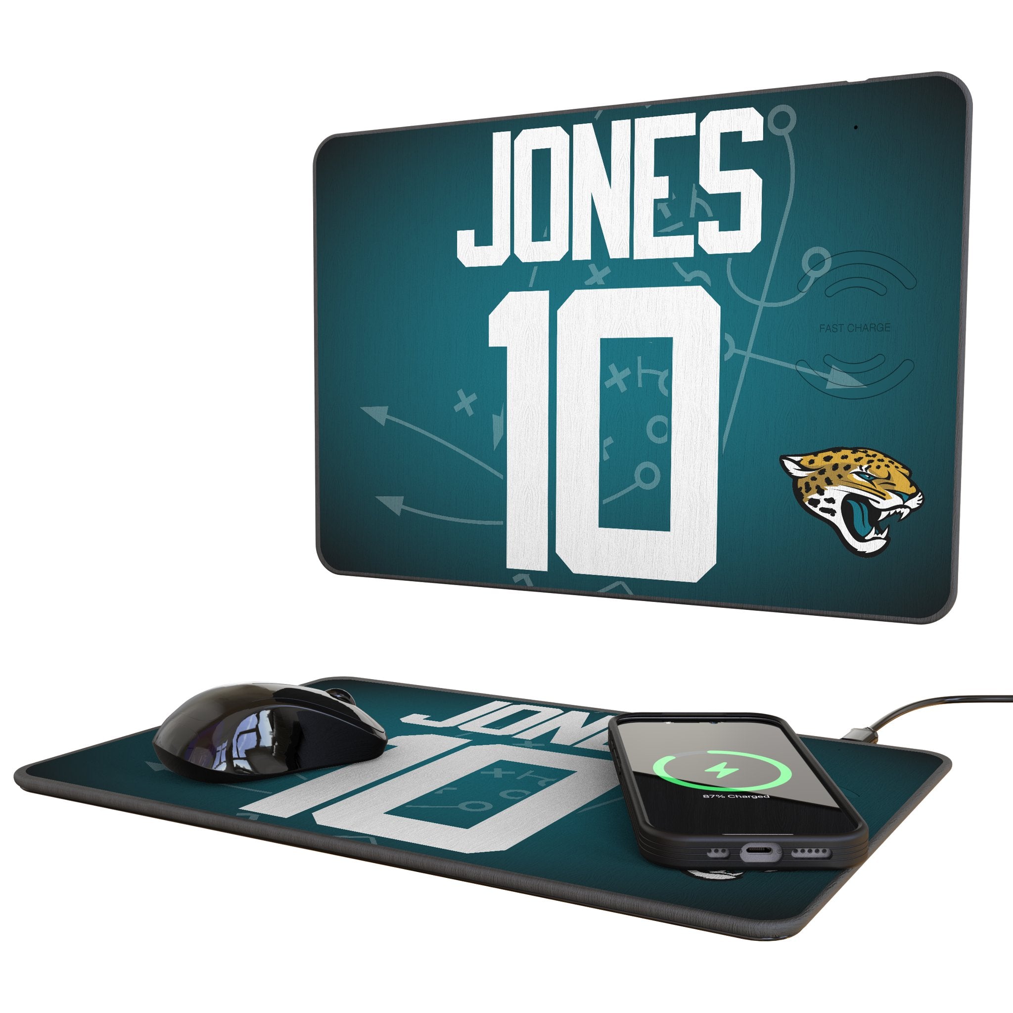 Mac Jones Jacksonville Jaguars 10 Game Tactic 15-Watt Wireless Charger and Mouse Pad - Sports Gifts, Sports Memorabilia, Sports Collectibles, Fan Shop