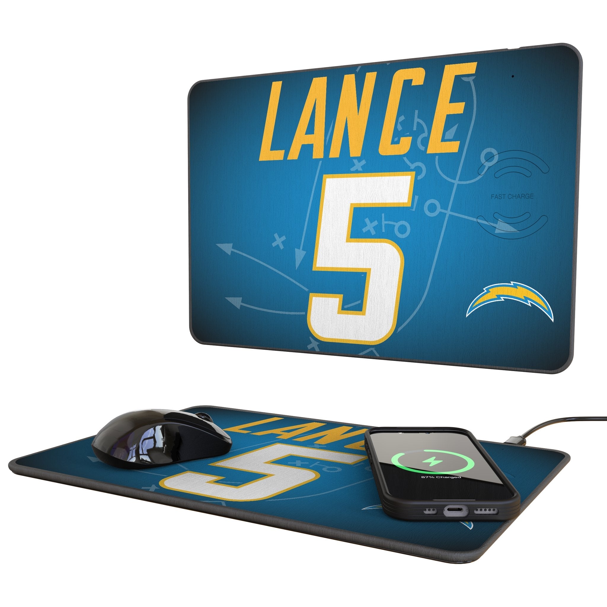 Trey Lance Los Angeles Chargers 5 Game Tactic 15-Watt Wireless Charger and Mouse Pad - Sports Gifts, Sports Memorabilia, Sports Collectibles, Fan Shop