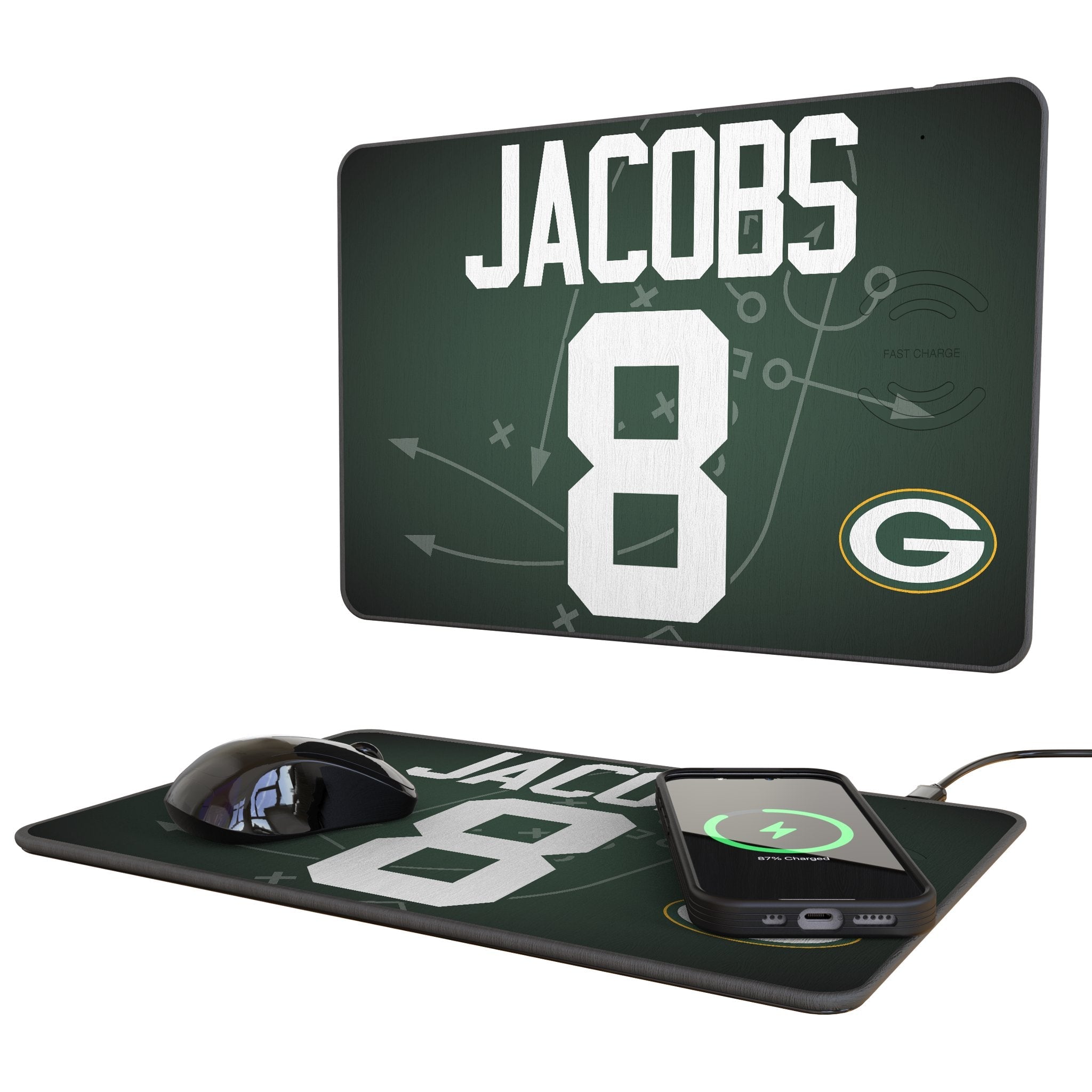 Josh Jacobs Green Bay Packers 8 Game Tactic 15-Watt Wireless Charger and Mouse Pad - Sports Gifts, Sports Memorabilia, Sports Collectibles, Fan Shop