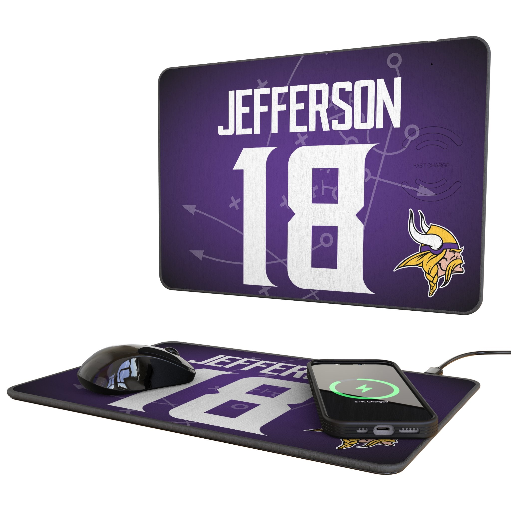 Justin Jefferson Minnesota Vikings 18 Game Tactic 15-Watt Wireless Charger and Mouse Pad - Sports Gifts, Sports Memorabilia, Sports Collectibles, Fan Shop