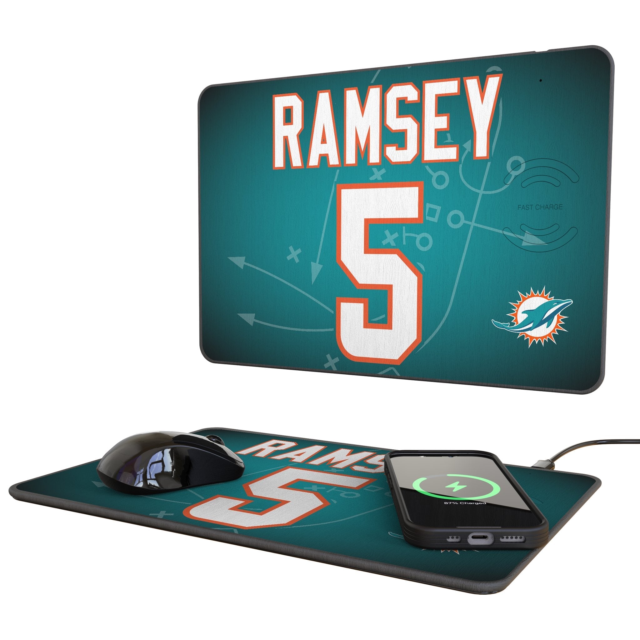 Jalen Ramsey Miami Dolphins 5 Game Tactic 15-Watt Wireless Charger and Mouse Pad - Sports Gifts, Sports Memorabilia, Sports Collectibles, Fan Shop