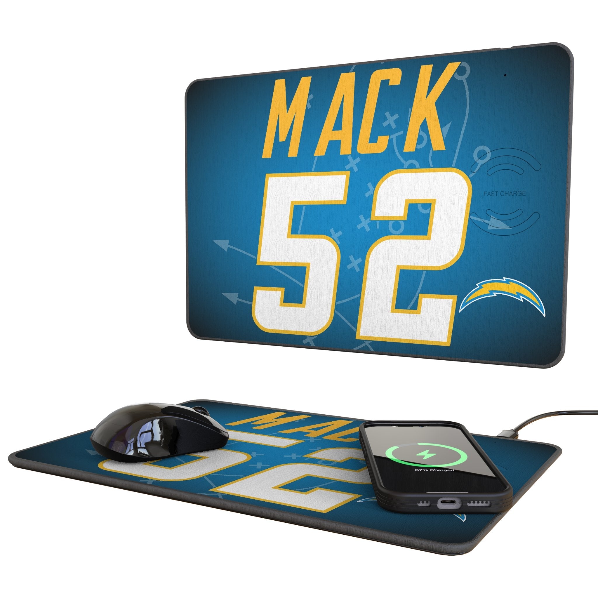 Khalil Mack Los Angeles Chargers 52 Game Tactic 15-Watt Wireless Charger and Mouse Pad - Sports Gifts, Sports Memorabilia, Sports Collectibles, Fan Shop