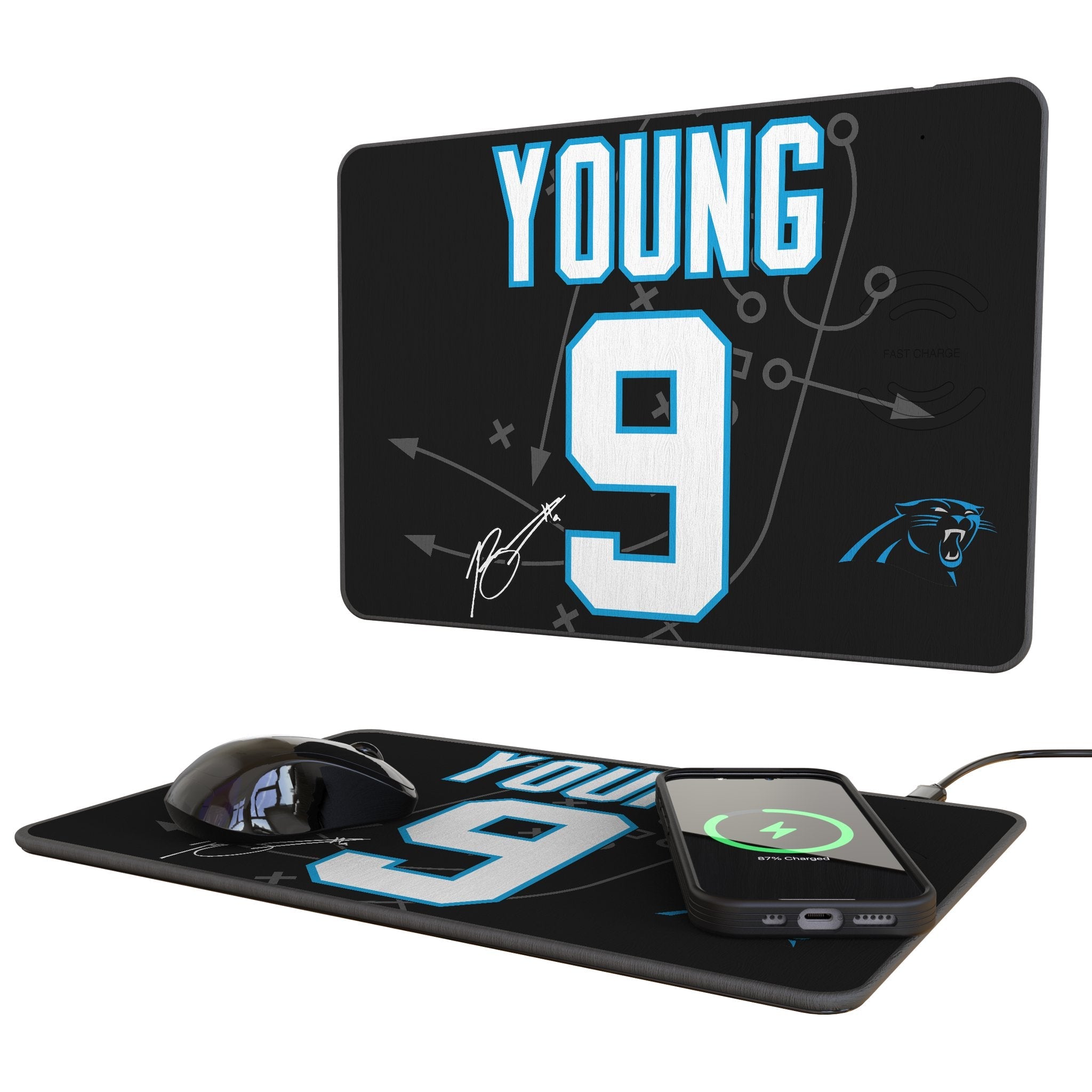 Bryce Young Carolina Panthers 9 Game Tactic 15-Watt Wireless Charger and Mouse Pad - Sports Gifts, Sports Memorabilia, Sports Collectibles, Fan Shop