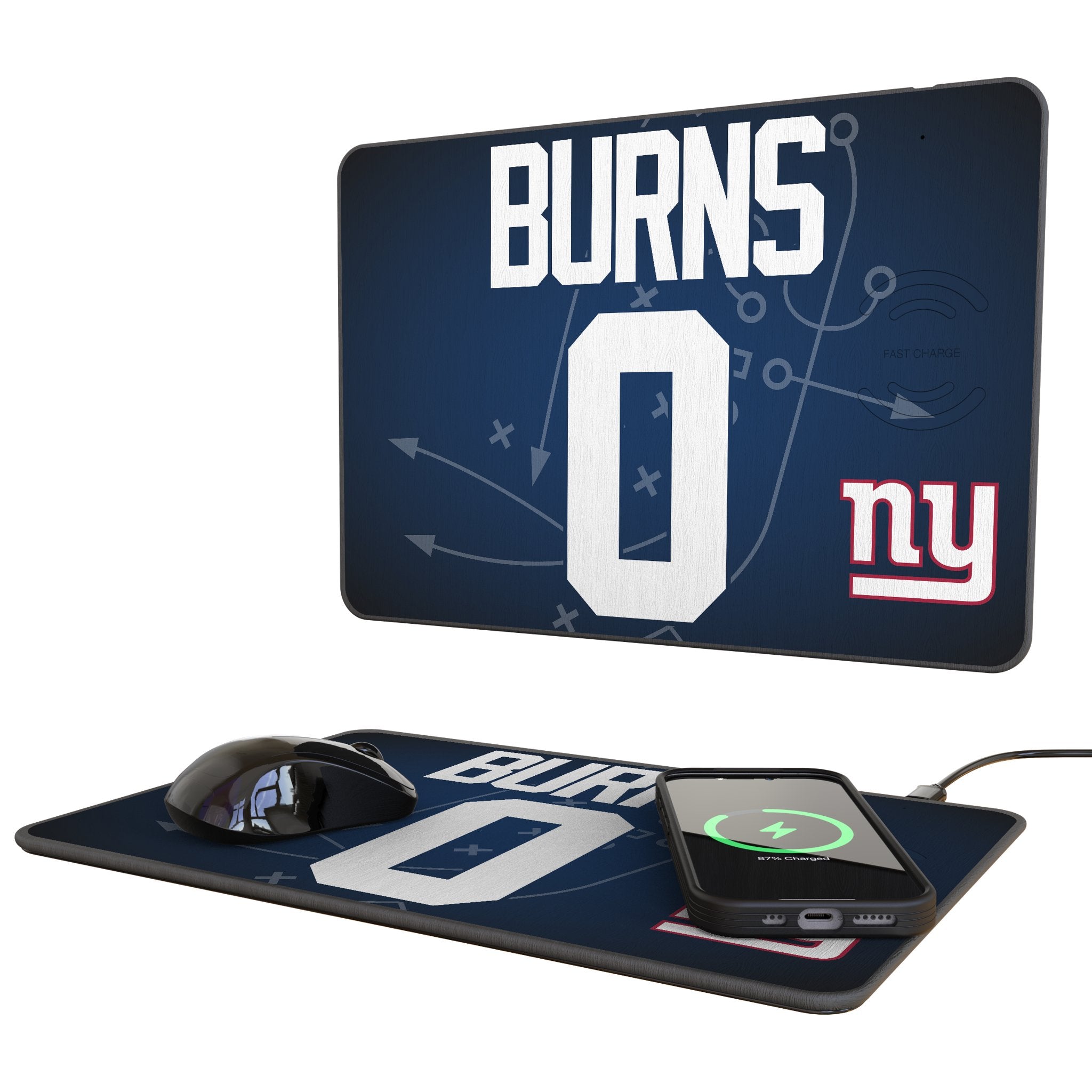 Brian Burns New York Giants 0 Game Tactic 15-Watt Wireless Charger and Mouse Pad - Sports Gifts, Sports Memorabilia, Sports Collectibles, Fan Shop