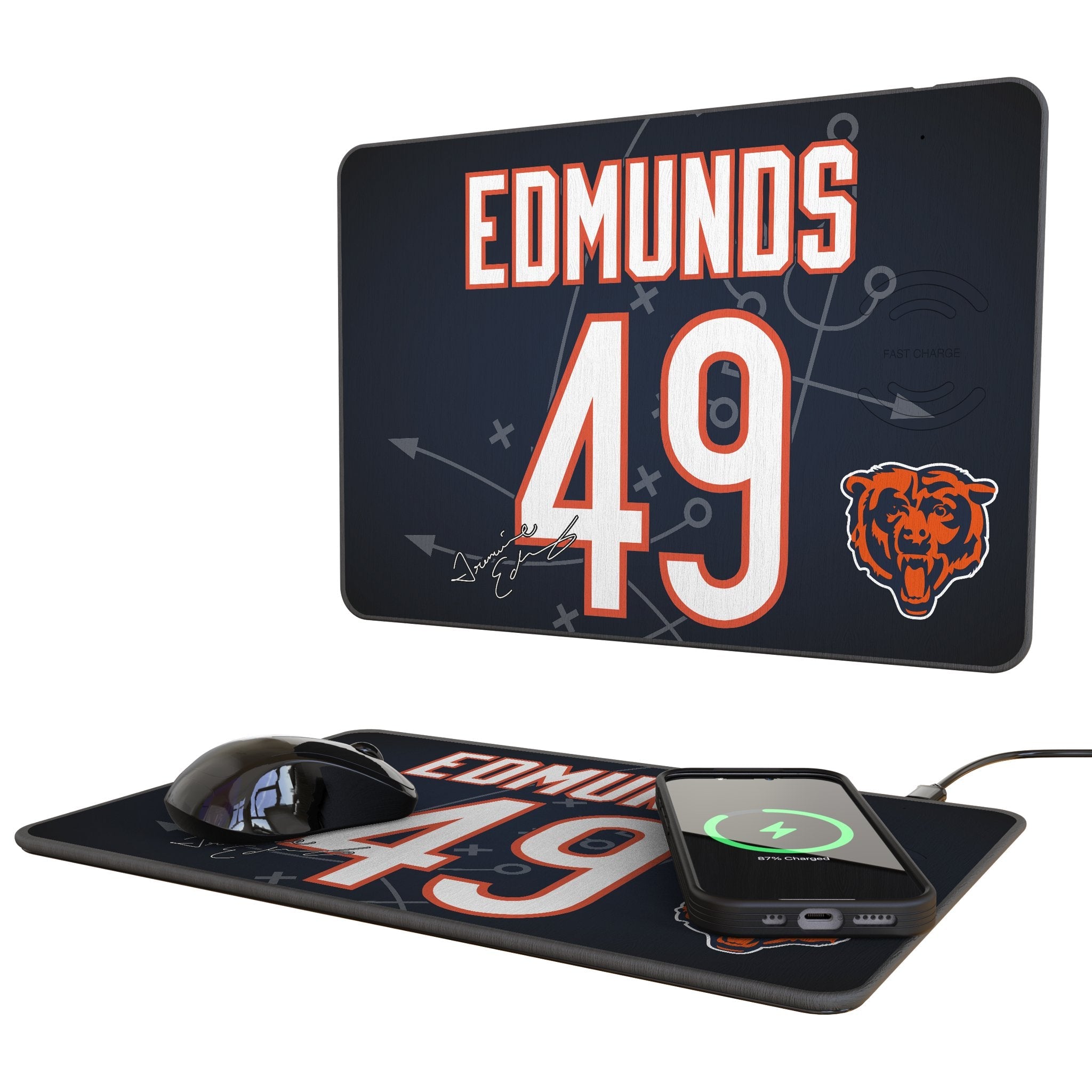Tremaine Edmunds Chicago Bears 49 Game Tactic 15-Watt Wireless Charger and Mouse Pad - Sports Gifts, Sports Memorabilia, Sports Collectibles, Fan Shop