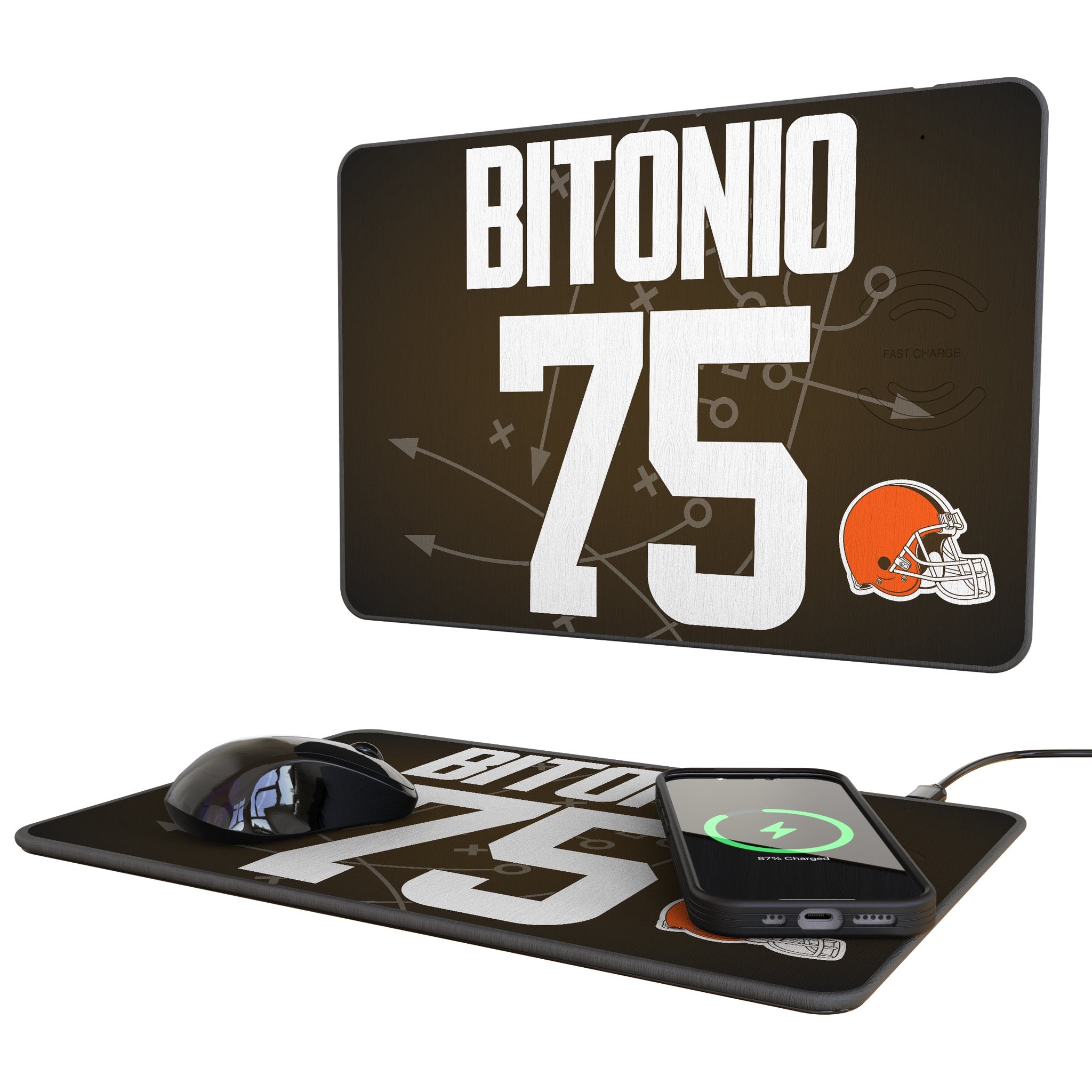 Joel Bitonio Cleveland Browns 75 Game Tactic 15-Watt Wireless Charger and Mouse Pad - Sports Gifts, Sports Memorabilia, Sports Collectibles, Fan Shop