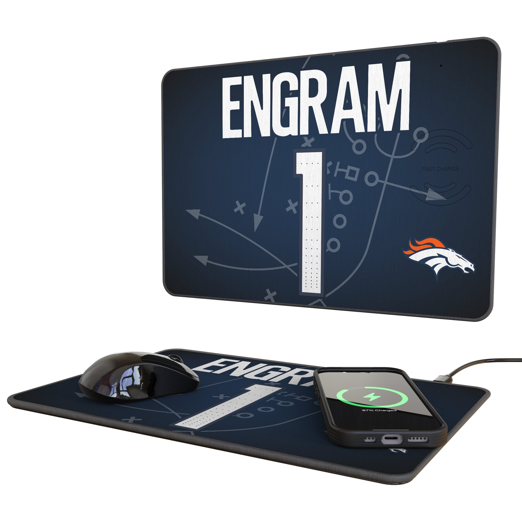 Evan Engram Denver Broncos 1 Game Tactic 15-Watt Wireless Charger and Mouse Pad - Sports Gifts, Sports Memorabilia, Sports Collectibles, Fan Shop