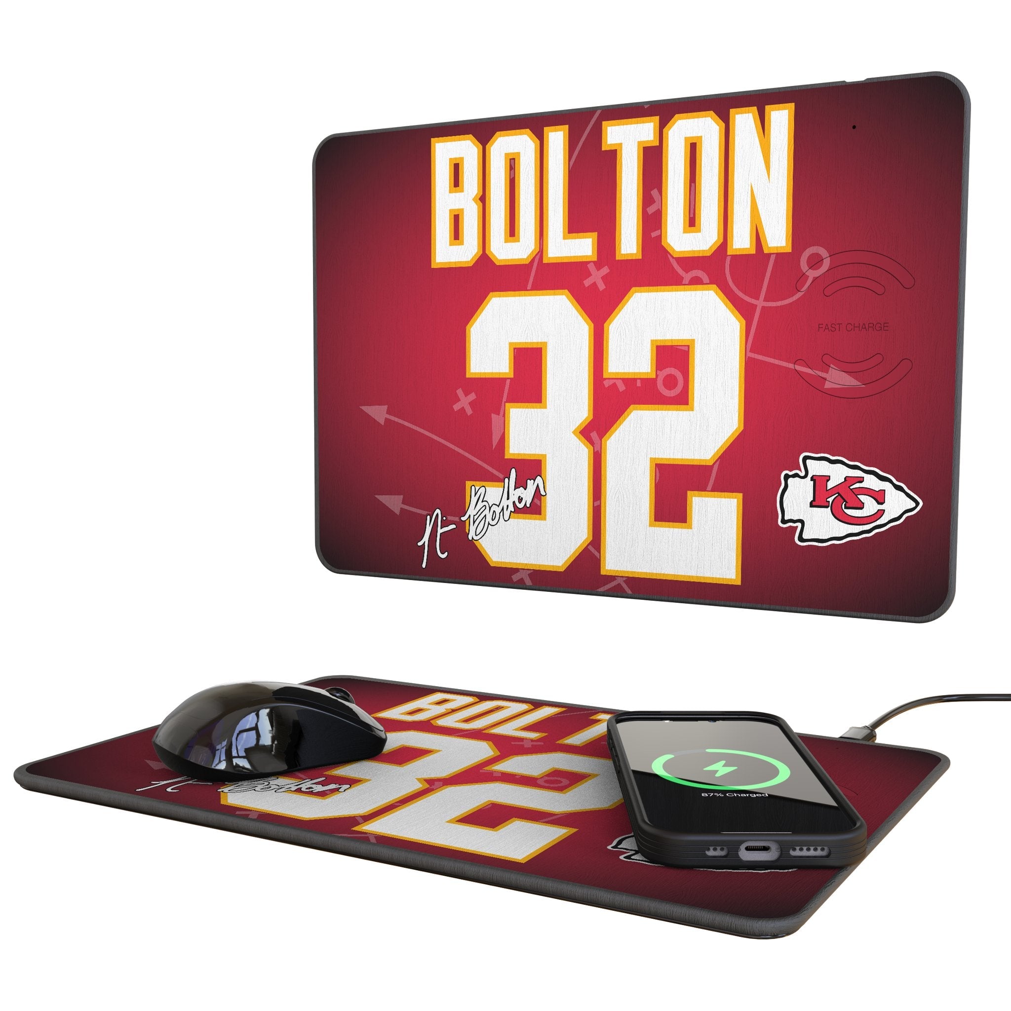 Nick Bolton Kansas City Chiefs 32 Game Tactic 15-Watt Wireless Charger and Mouse Pad - Sports Gifts, Sports Memorabilia, Sports Collectibles, Fan Shop