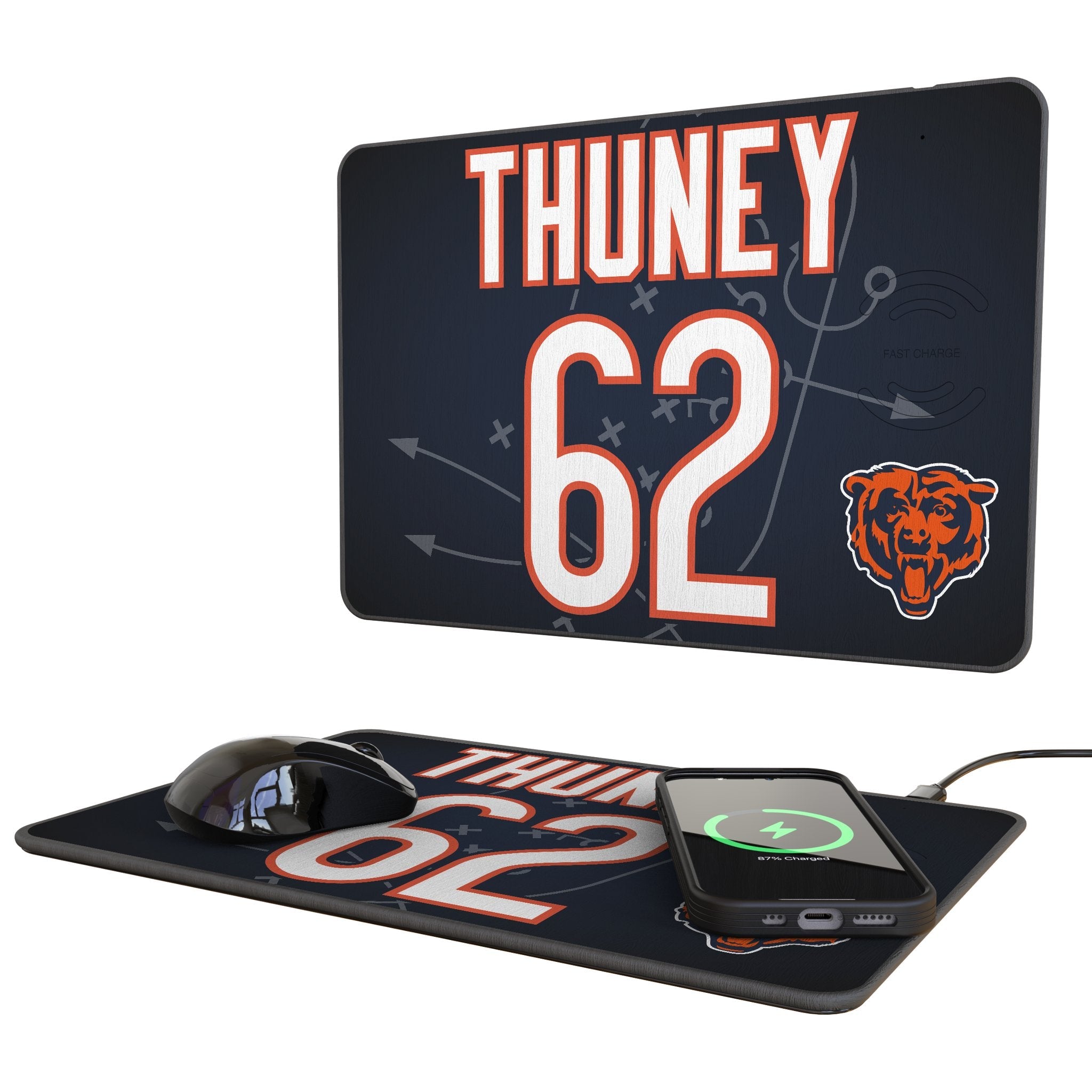 Joe Thuney Chicago Bears 62 Game Tactic 15-Watt Wireless Charger and Mouse Pad - Sports Gifts, Sports Memorabilia, Sports Collectibles, Fan Shop