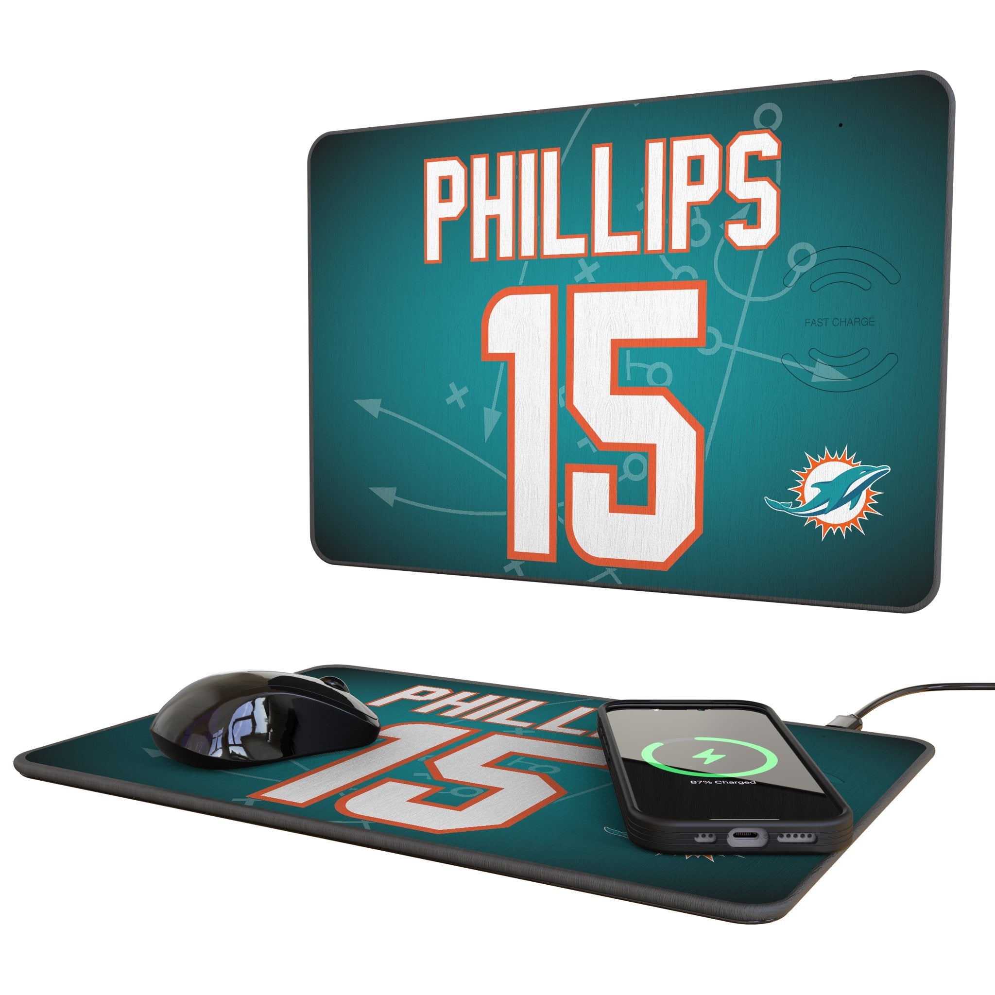 Jaelan Phillips Miami Dolphins 15 Game Tactic 15-Watt Wireless Charger and Mouse Pad - Sports Gifts, Sports Memorabilia, Sports Collectibles, Fan Shop