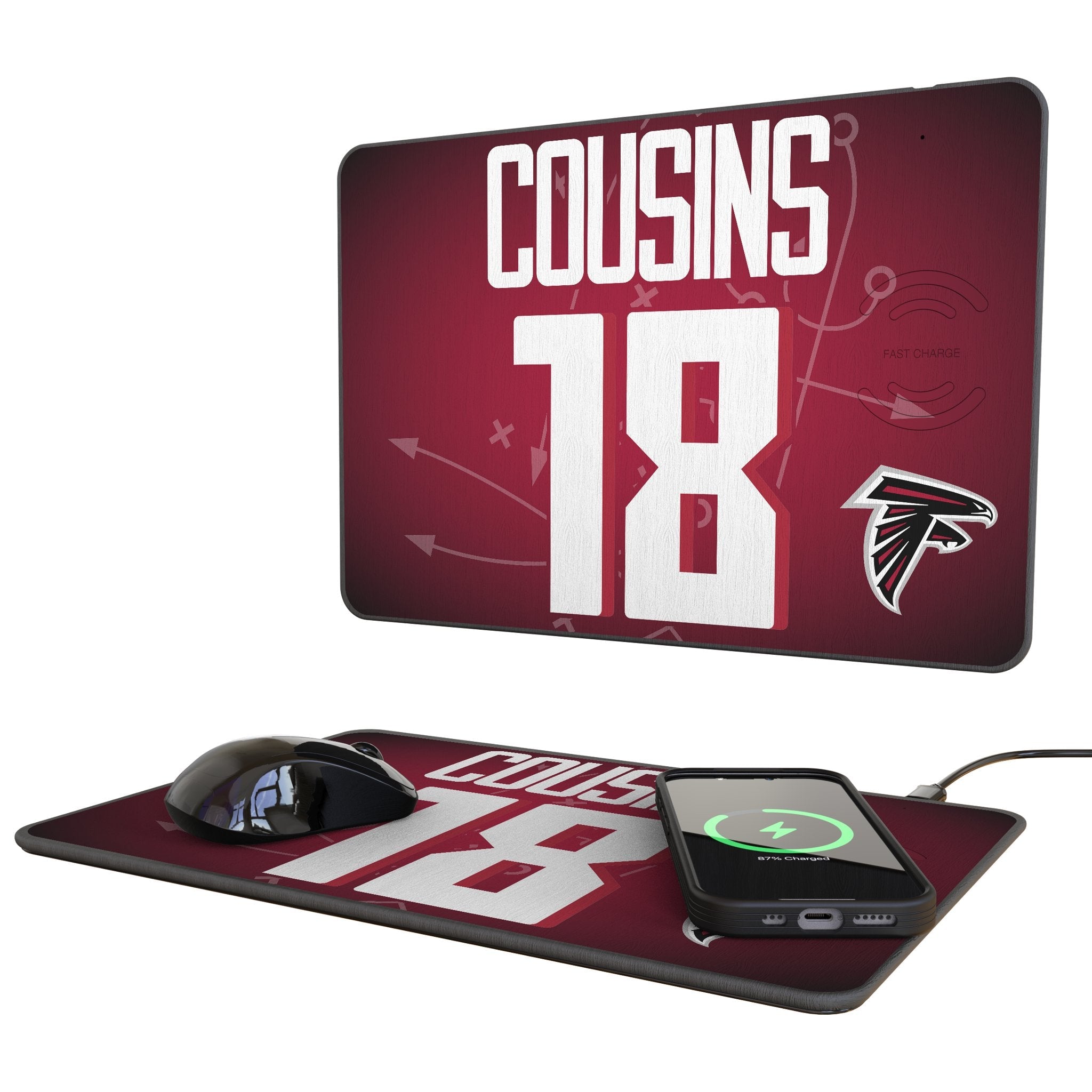 Kirk Cousins Atlanta Falcons 18 Game Tactic 15-Watt Wireless Charger and Mouse Pad - Sports Gifts, Sports Memorabilia, Sports Collectibles, Fan Shop