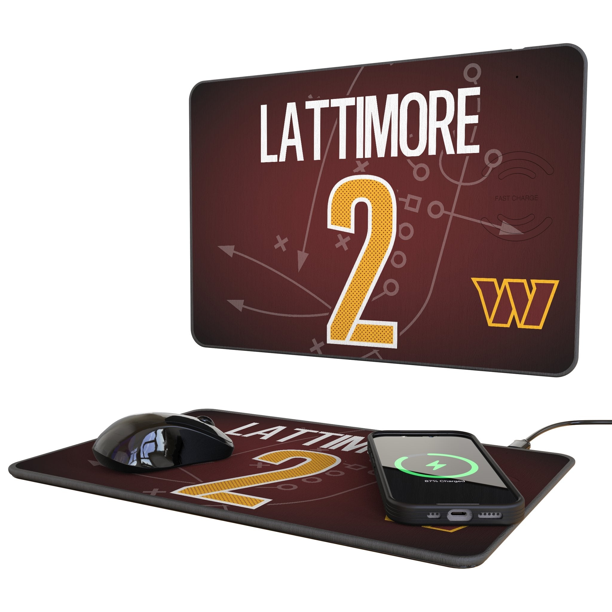 Marshon Lattimore Washington Commanders 2 Game Tactic 15-Watt Wireless Charger and Mouse Pad - Sports Gifts, Sports Memorabilia, Sports Collectibles, Fan Shop