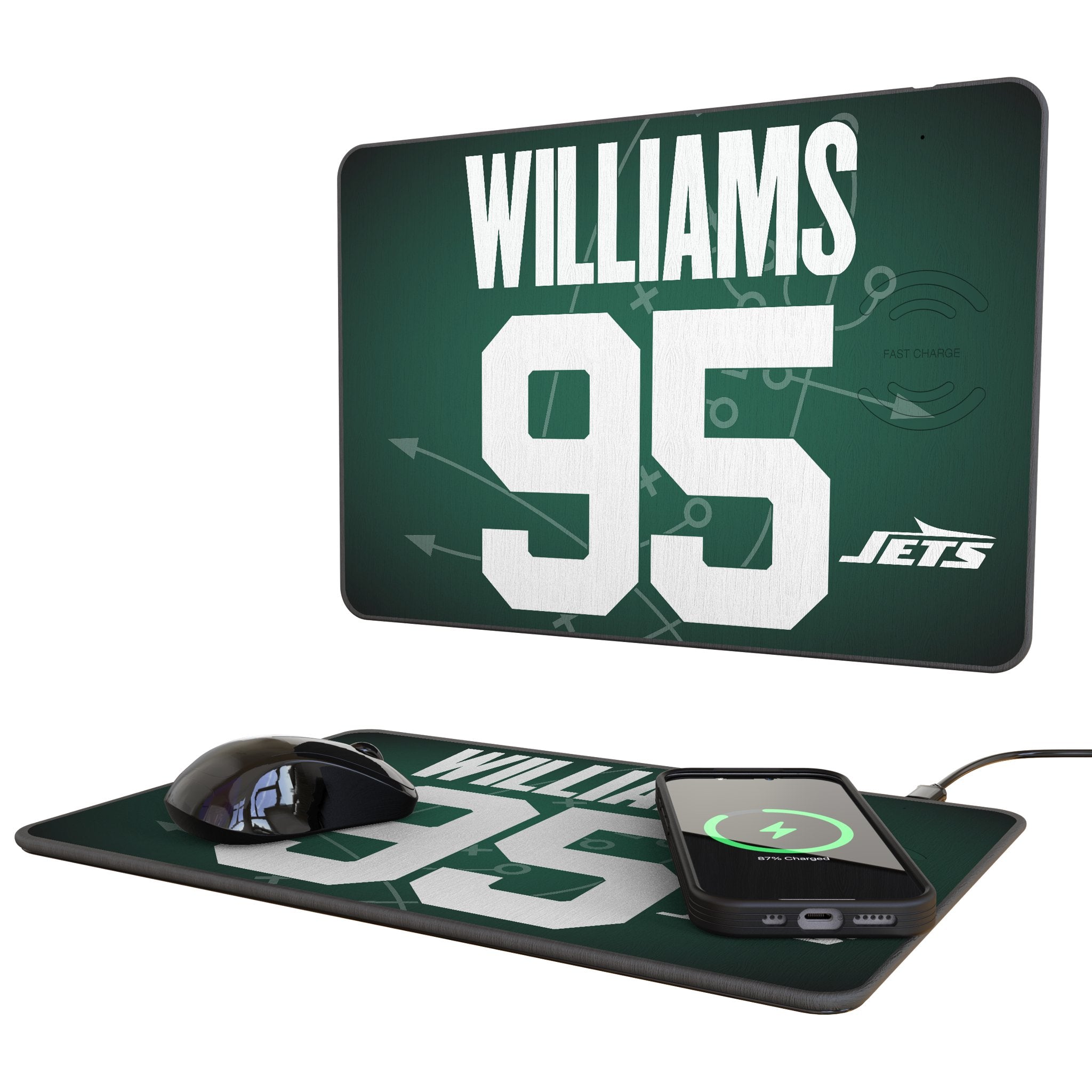 Quinnen Williams New York Jets 95 Game Tactic 15-Watt Wireless Charger and Mouse Pad - Sports Gifts, Sports Memorabilia, Sports Collectibles, Fan Shop
