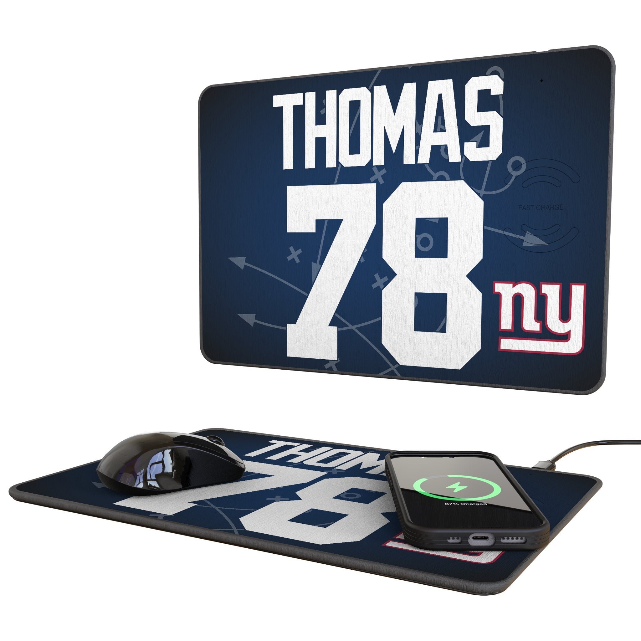 Andrew Thomas New York Giants 78 Game Tactic 15-Watt Wireless Charger and Mouse Pad - Sports Gifts, Sports Memorabilia, Sports Collectibles, Fan Shop