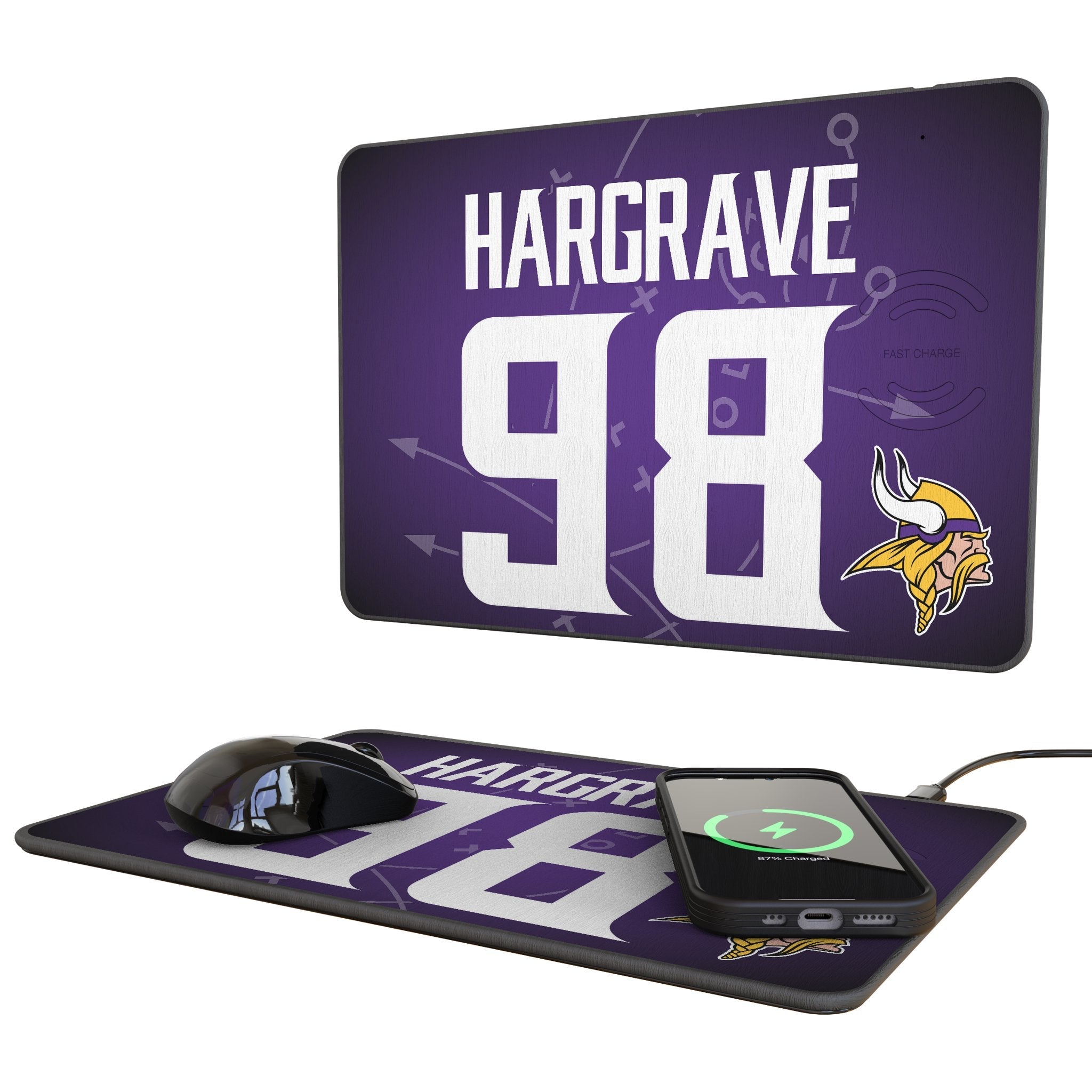 Javon Hargrave Minnesota Vikings 98 Game Tactic 15-Watt Wireless Charger and Mouse Pad - Sports Gifts, Sports Memorabilia, Sports Collectibles, Fan Shop