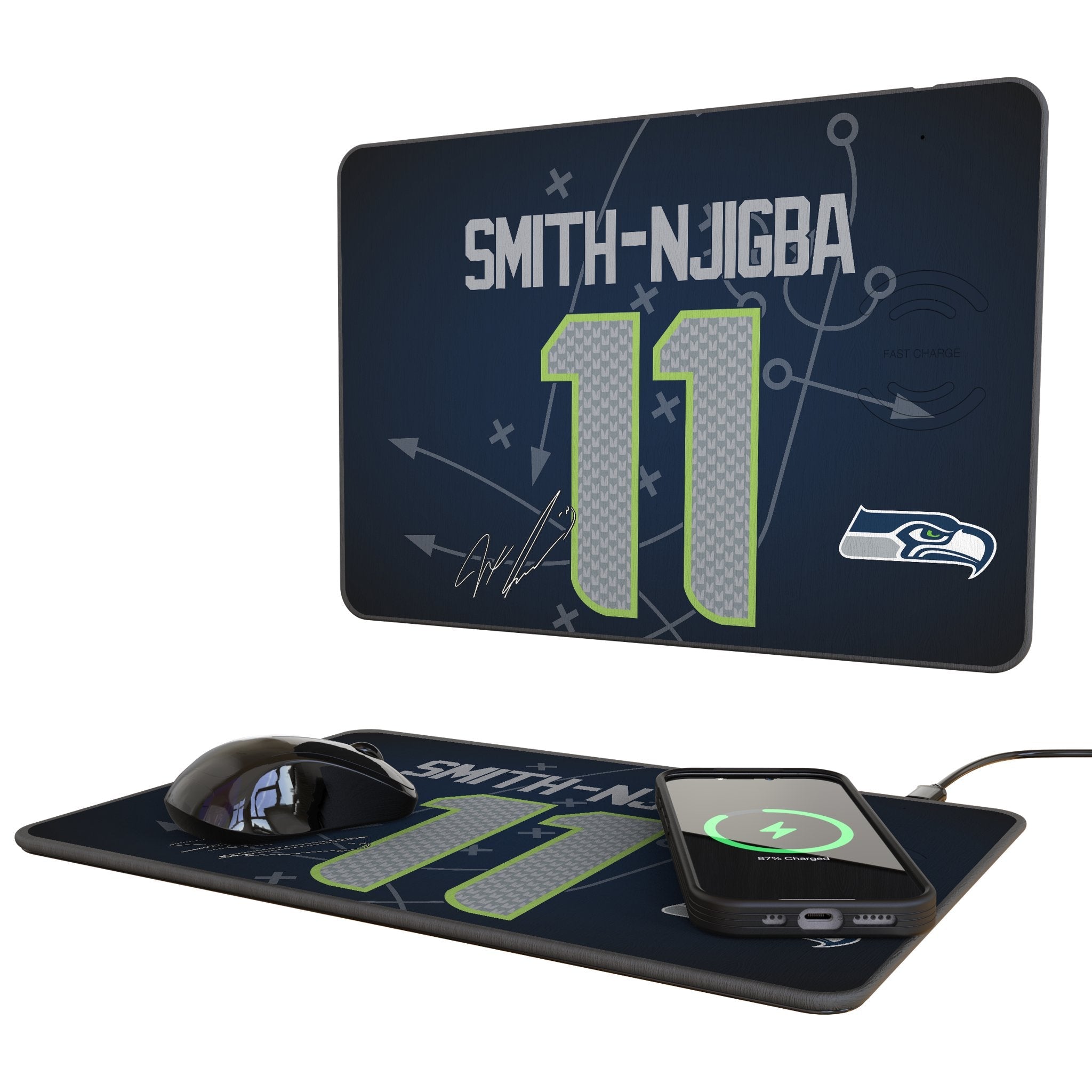 Jaxon Smith-Njigba Seattle Seahawks 11 Game Tactic 15-Watt Wireless Charger and Mouse Pad - Sports Gifts, Sports Memorabilia, Sports Collectibles, Fan Shop