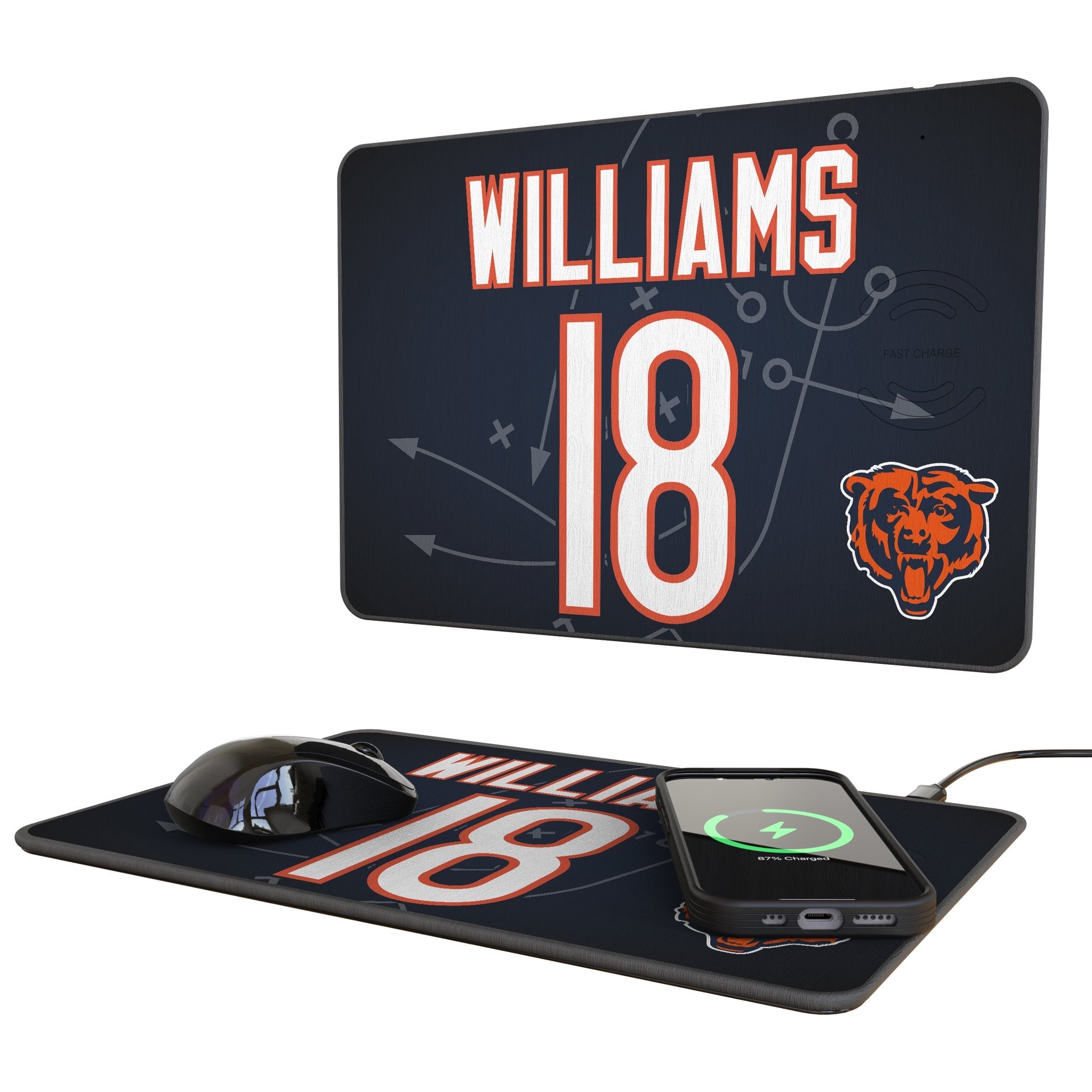 Caleb Williams Chicago Bears 18 Game Tactic 15-Watt Wireless Charger and Mouse Pad - Sports Gifts, Sports Memorabilia, Sports Collectibles, Fan Shop
