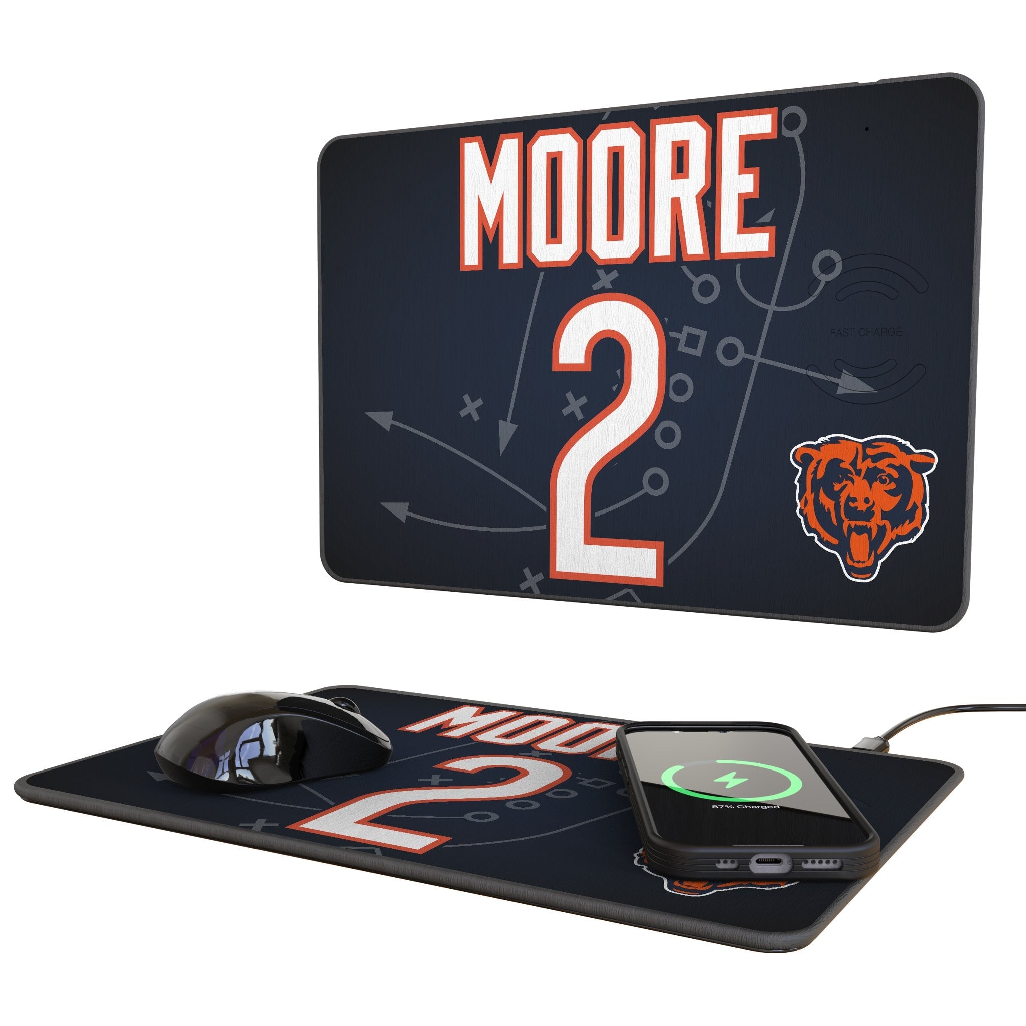 DJ Moore Chicago Bears 2 Game Tactic 15-Watt Wireless Charger and Mouse Pad - Sports Gifts, Sports Memorabilia, Sports Collectibles, Fan Shop