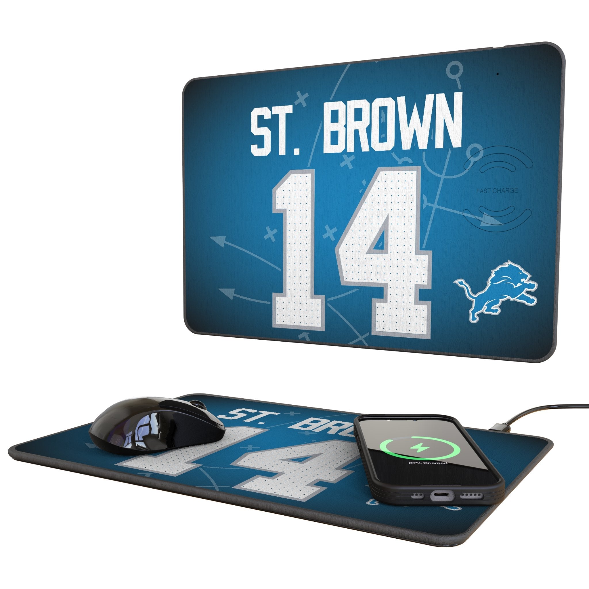 Amon-Ra St. Brown Detroit Lions 14 Game Tactic 15-Watt Wireless Charger and Mouse Pad - Sports Gifts, Sports Memorabilia, Sports Collectibles, Fan Shop