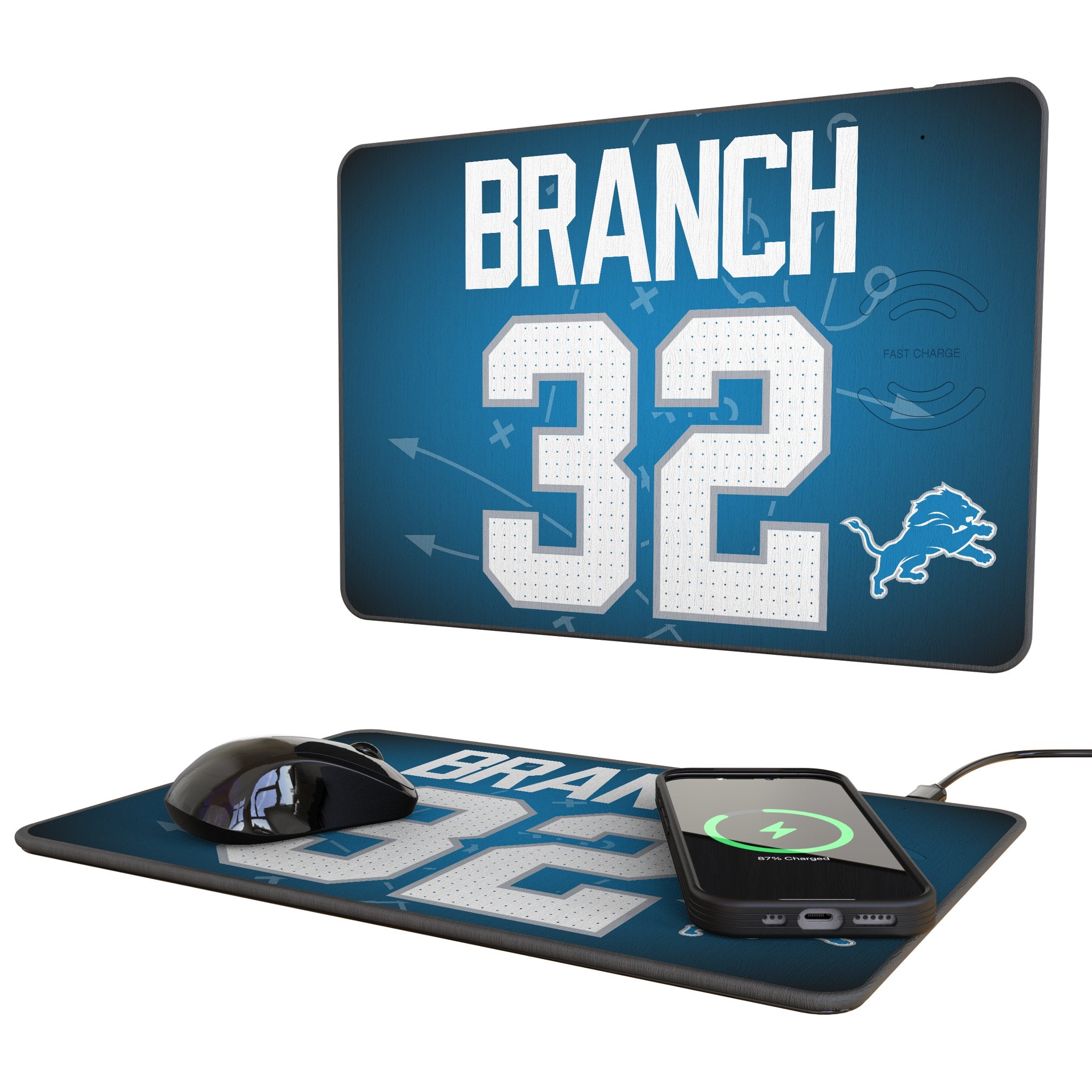 Brian Branch Detroit Lions 32 Game Tactic 15-Watt Wireless Charger and Mouse Pad - Sports Gifts, Sports Memorabilia, Sports Collectibles, Fan Shop