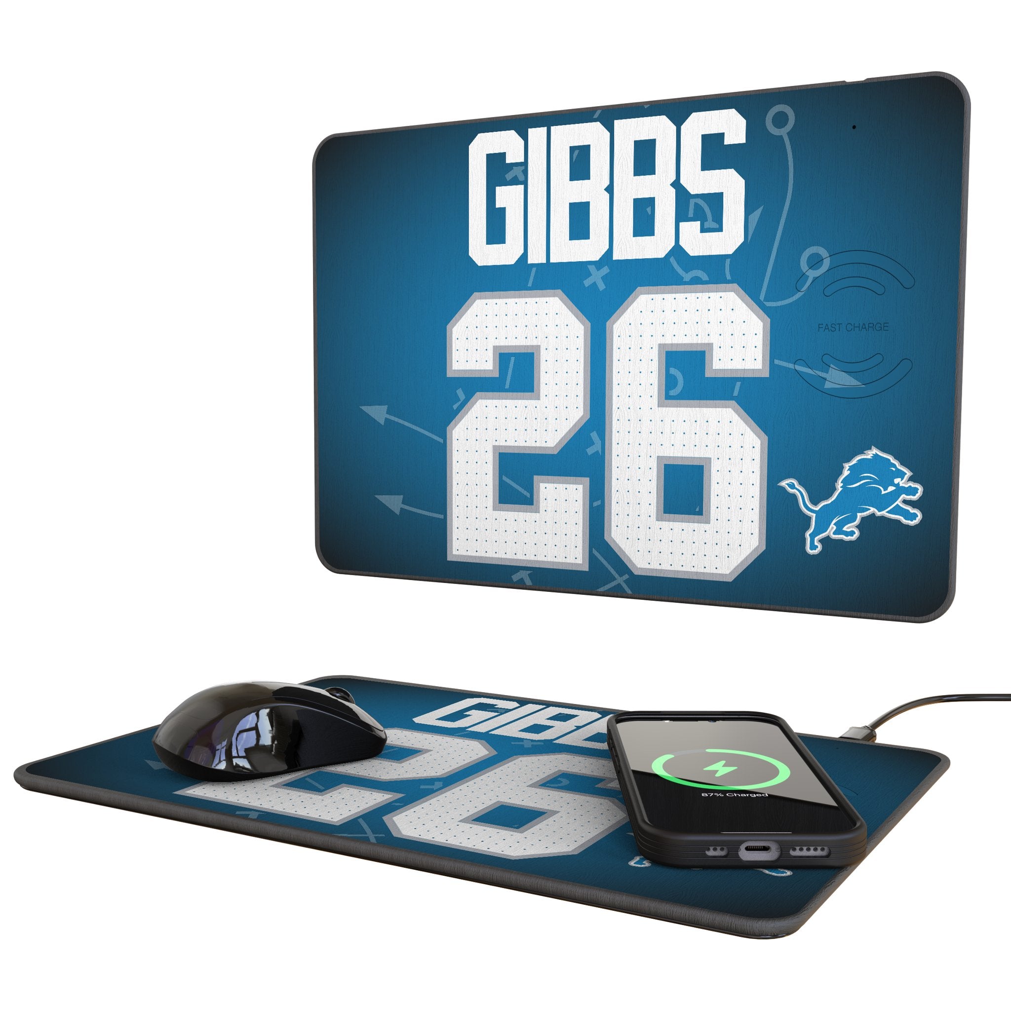 Jahmyr Gibbs Detroit Lions 26 Game Tactic 15-Watt Wireless Charger and Mouse Pad - Sports Gifts, Sports Memorabilia, Sports Collectibles, Fan Shop