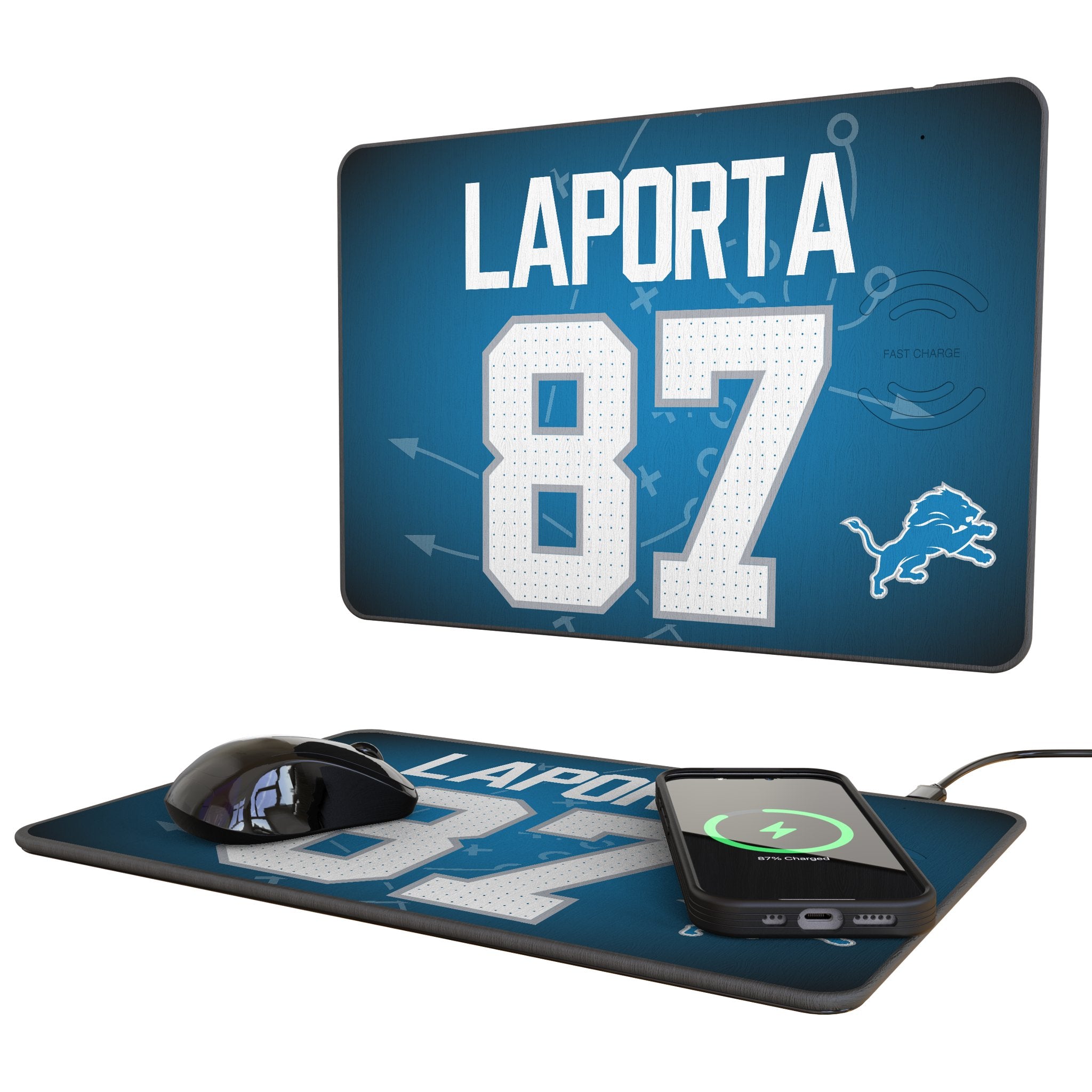 Sam LaPorta Detroit Lions 87 Game Tactic 15-Watt Wireless Charger and Mouse Pad - Sports Gifts, Sports Memorabilia, Sports Collectibles, Fan Shop