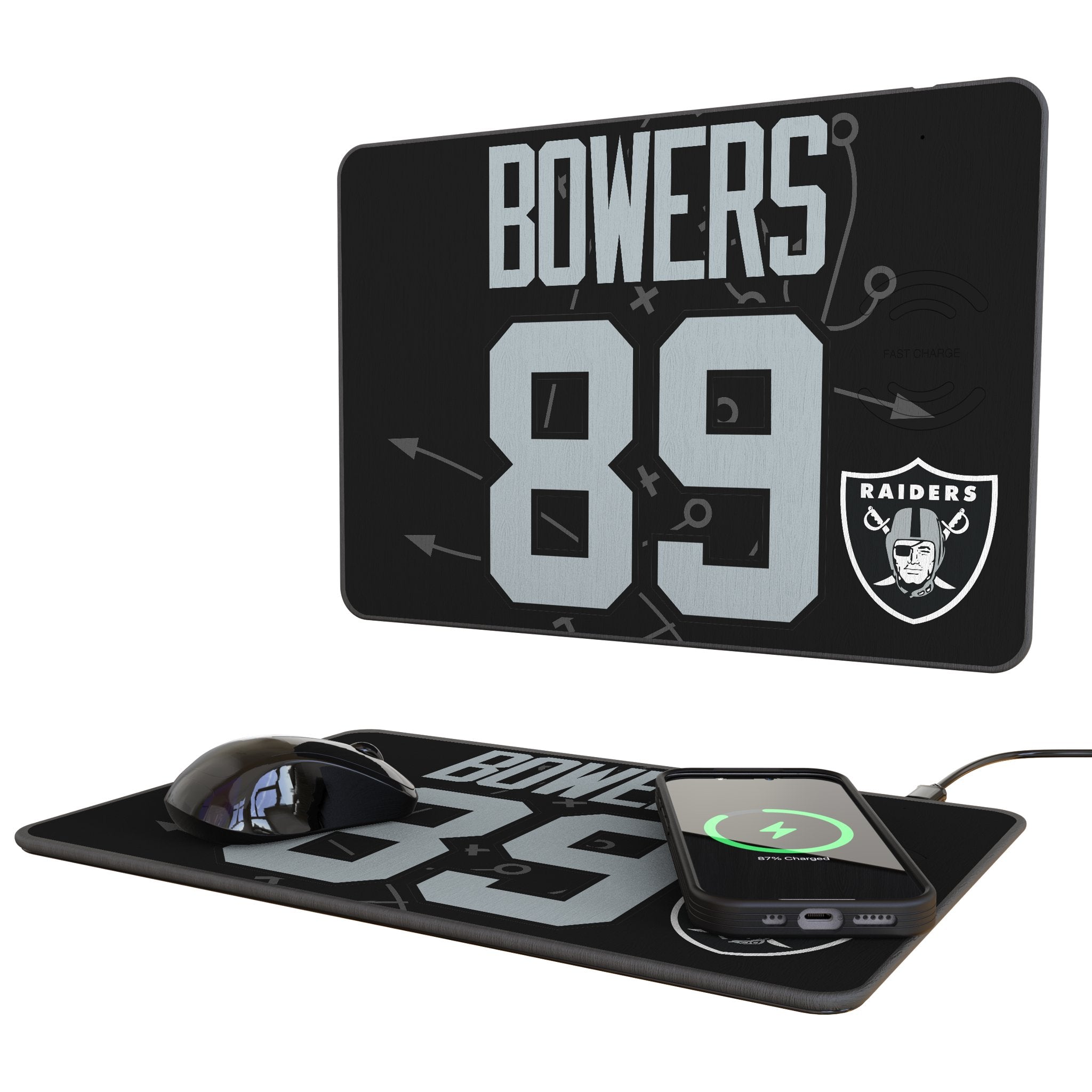 Brock Bowers Las Vegas Raiders 89 Game Tactic 15-Watt Wireless Charger and Mouse Pad - Sports Gifts, Sports Memorabilia, Sports Collectibles, Fan Shop