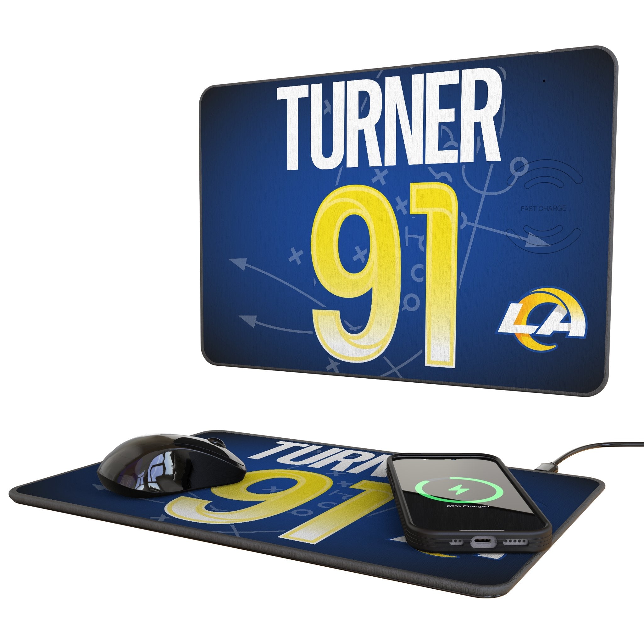 Kobie Turner Los Angeles Rams 91 Game Tactic 15-Watt Wireless Charger and Mouse Pad - Sports Gifts, Sports Memorabilia, Sports Collectibles, Fan Shop