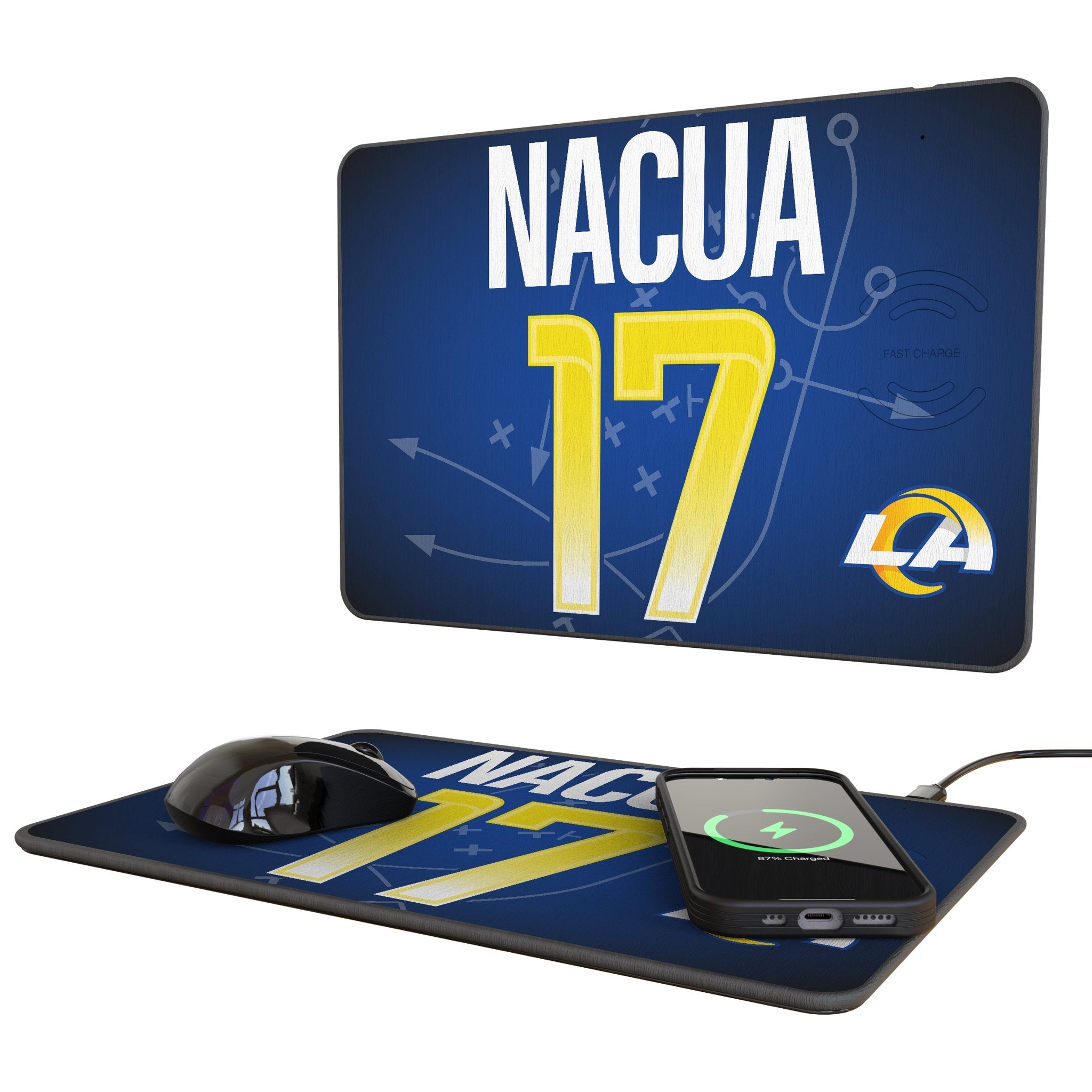 Puka Nacua Los Angeles Rams 17 Game Tactic 15-Watt Wireless Charger and Mouse Pad - Sports Gifts, Sports Memorabilia, Sports Collectibles, Fan Shop
