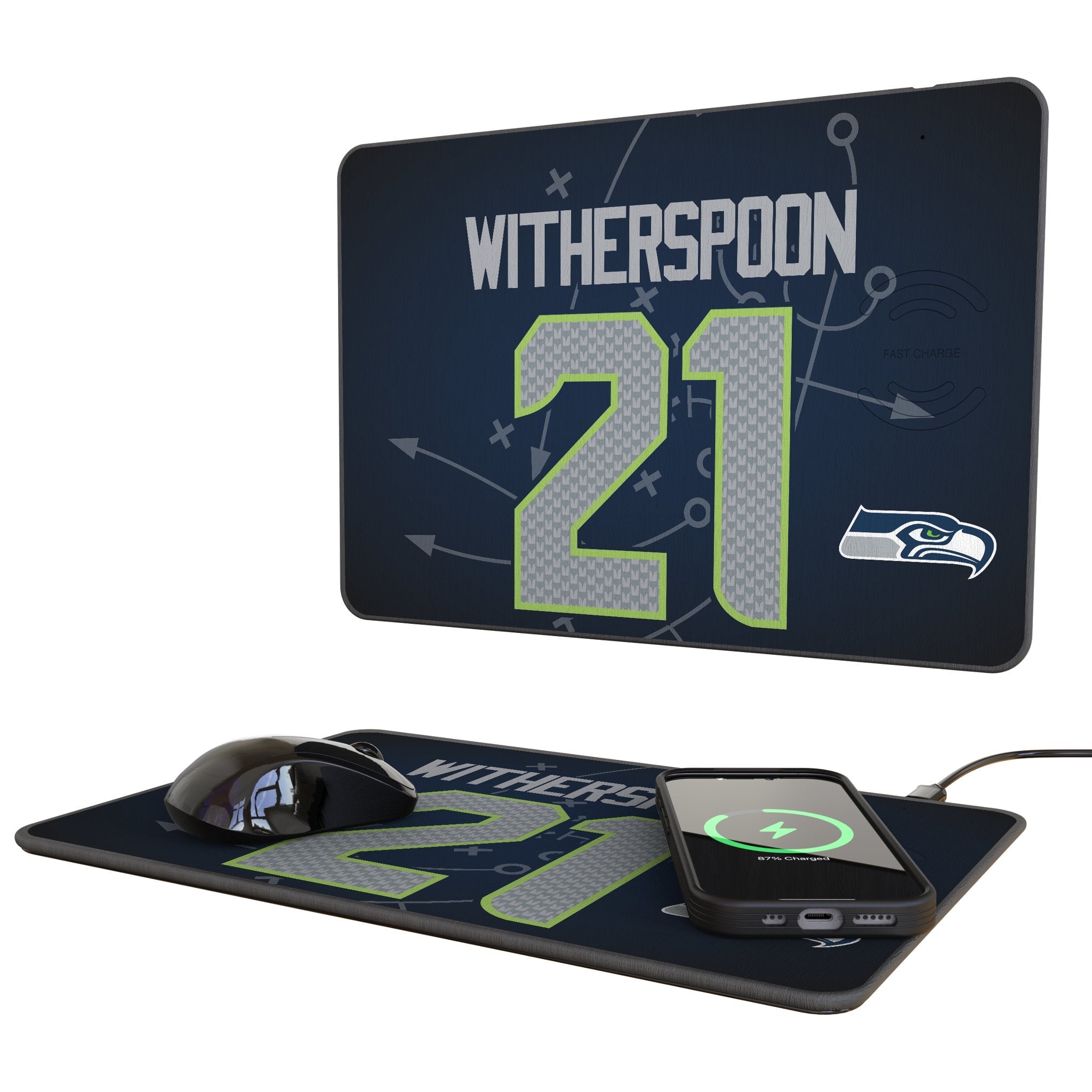 Devon Witherspoon Seattle Seahawks 21 Game Tactic 15-Watt Wireless Charger and Mouse Pad - Sports Gifts, Sports Memorabilia, Sports Collectibles, Fan Shop