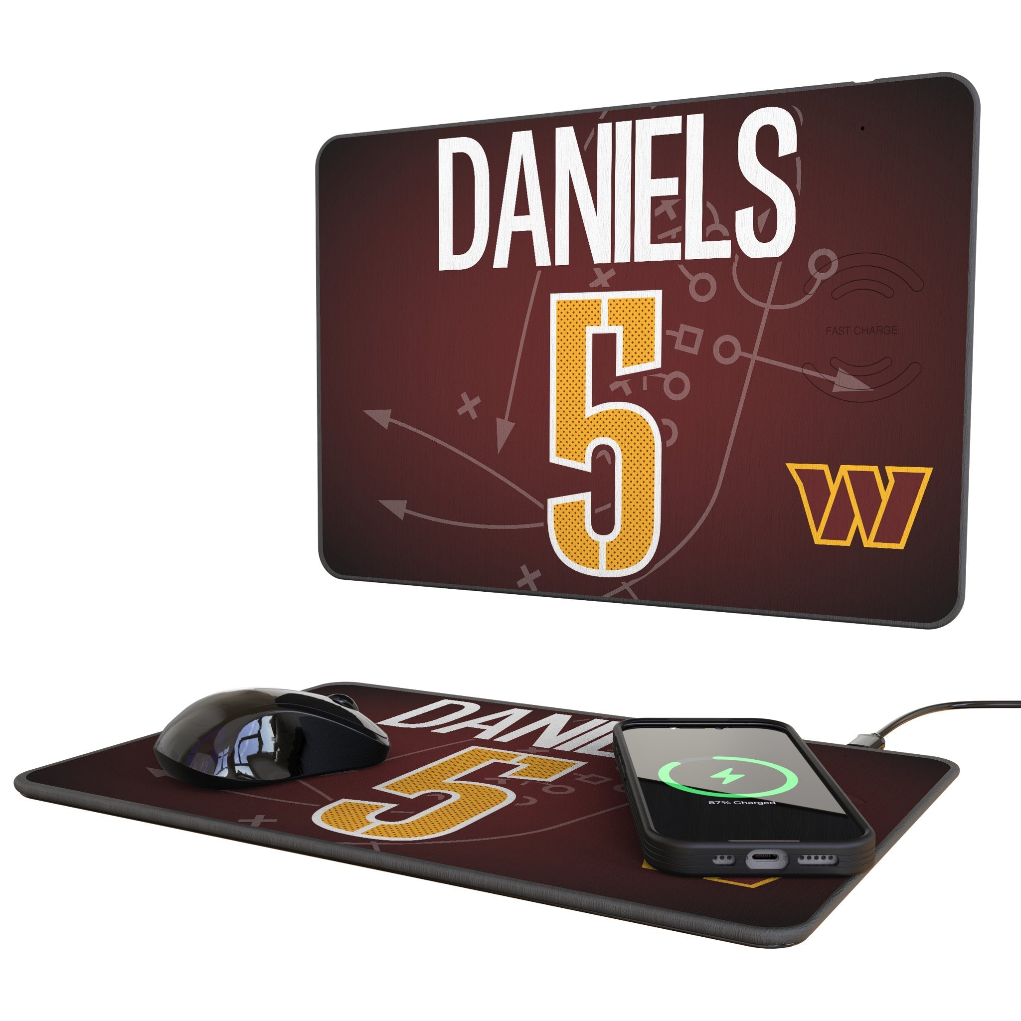 Jayden Daniels Washington Commanders 5 Game Tactic 15-Watt Wireless Charger and Mouse Pad - Sports Gifts, Sports Memorabilia, Sports Collectibles, Fan Shop