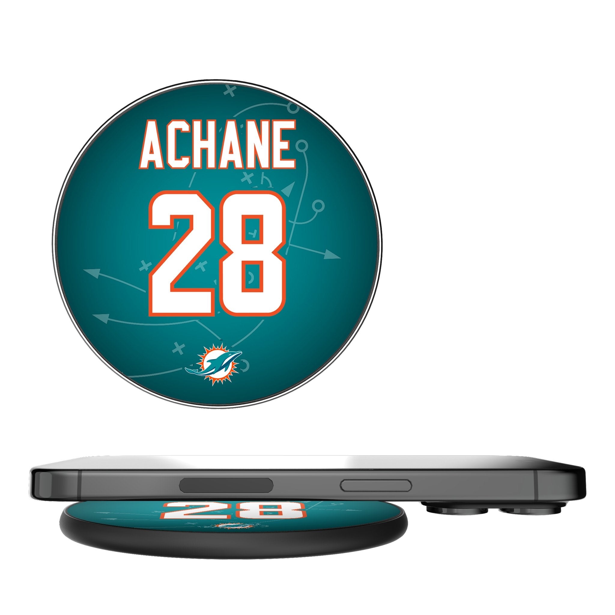 De'Von Achane Miami Dolphins 28 Ready 15-Watt Wireless Charger - Sports Gifts, Sports Memorabilia, Sports Collectibles, Fan Shop