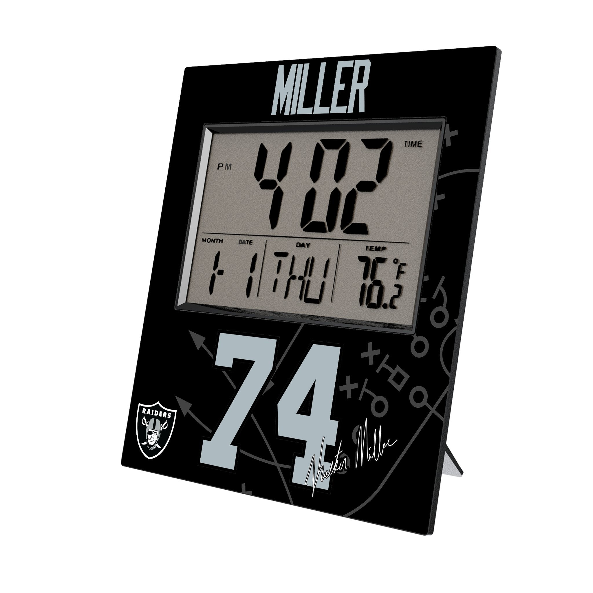 Kolton Miller Las Vegas Raiders 74 Game Tactic Wall Clock - Sports Gifts, Sports Memorabilia, Sports Collectibles, Fan Shop