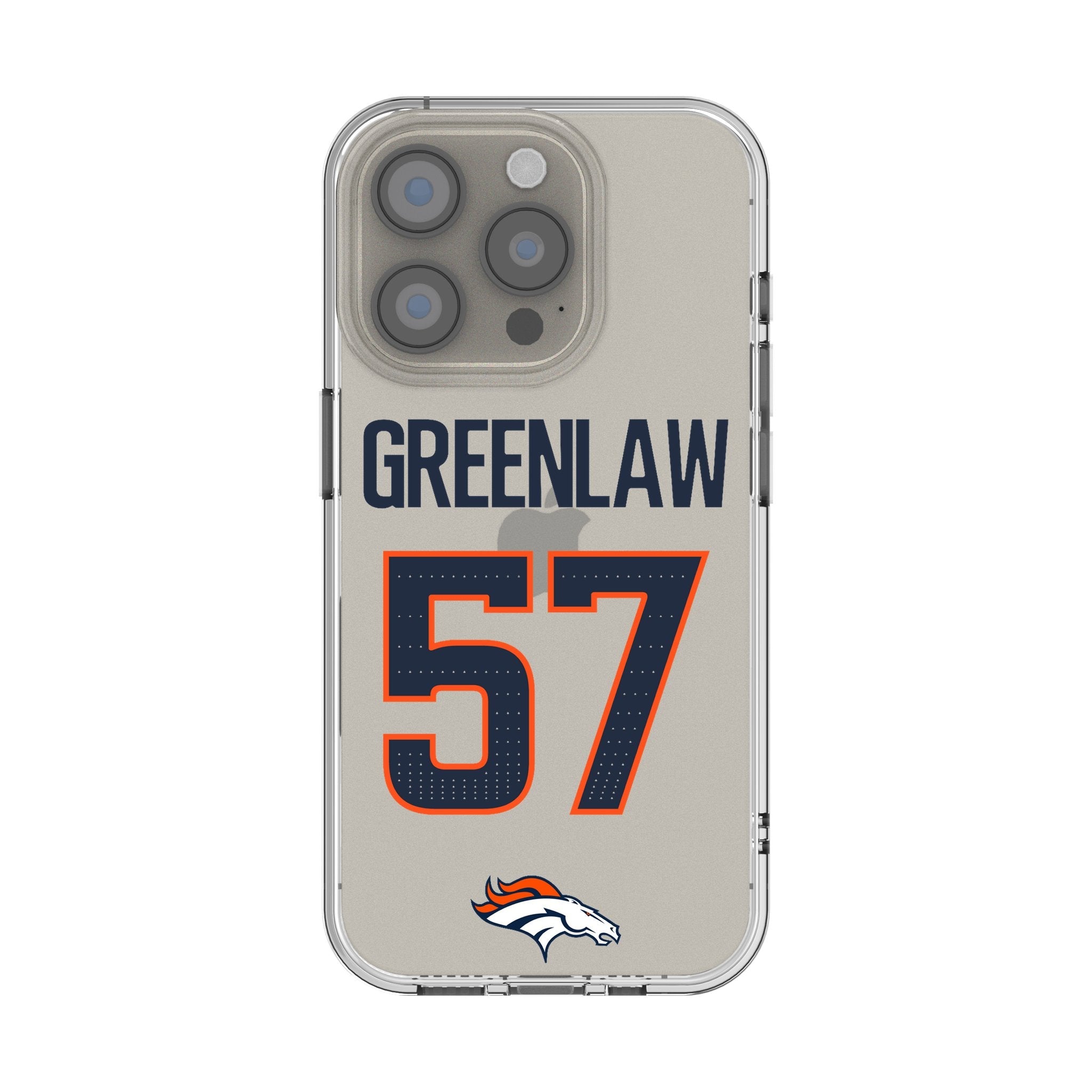 Dre Greenlaw Denver Broncos 57 Game Tactic Clear Phone Case for Apple iPhone - Sports Gifts, Sports Memorabilia, Sports Collectibles, Fan Shop