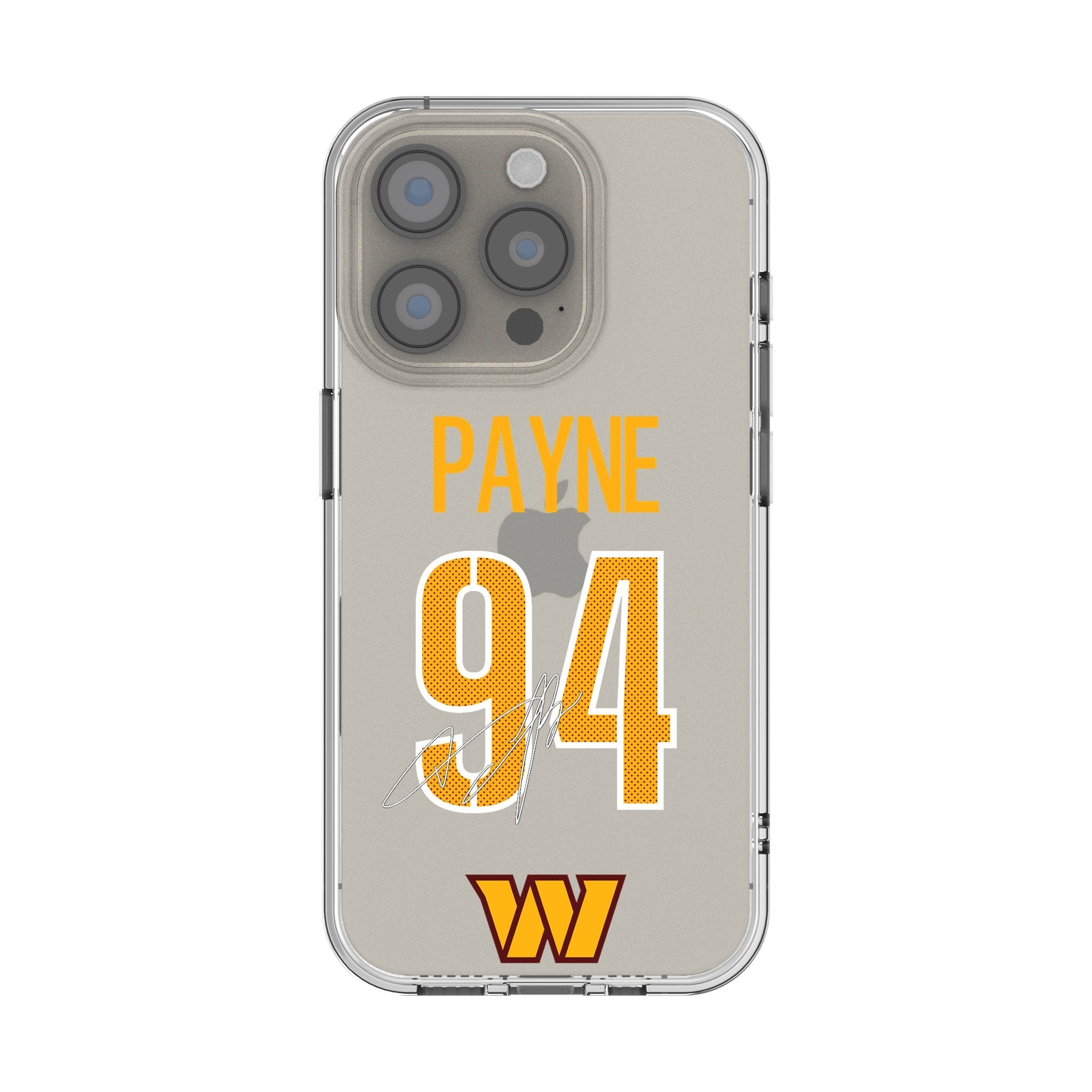 Daron Payne Washington Commanders 94 Game Tactic Clear Phone Case for Apple iPhone - Sports Gifts, Sports Memorabilia, Sports Collectibles, Fan Shop