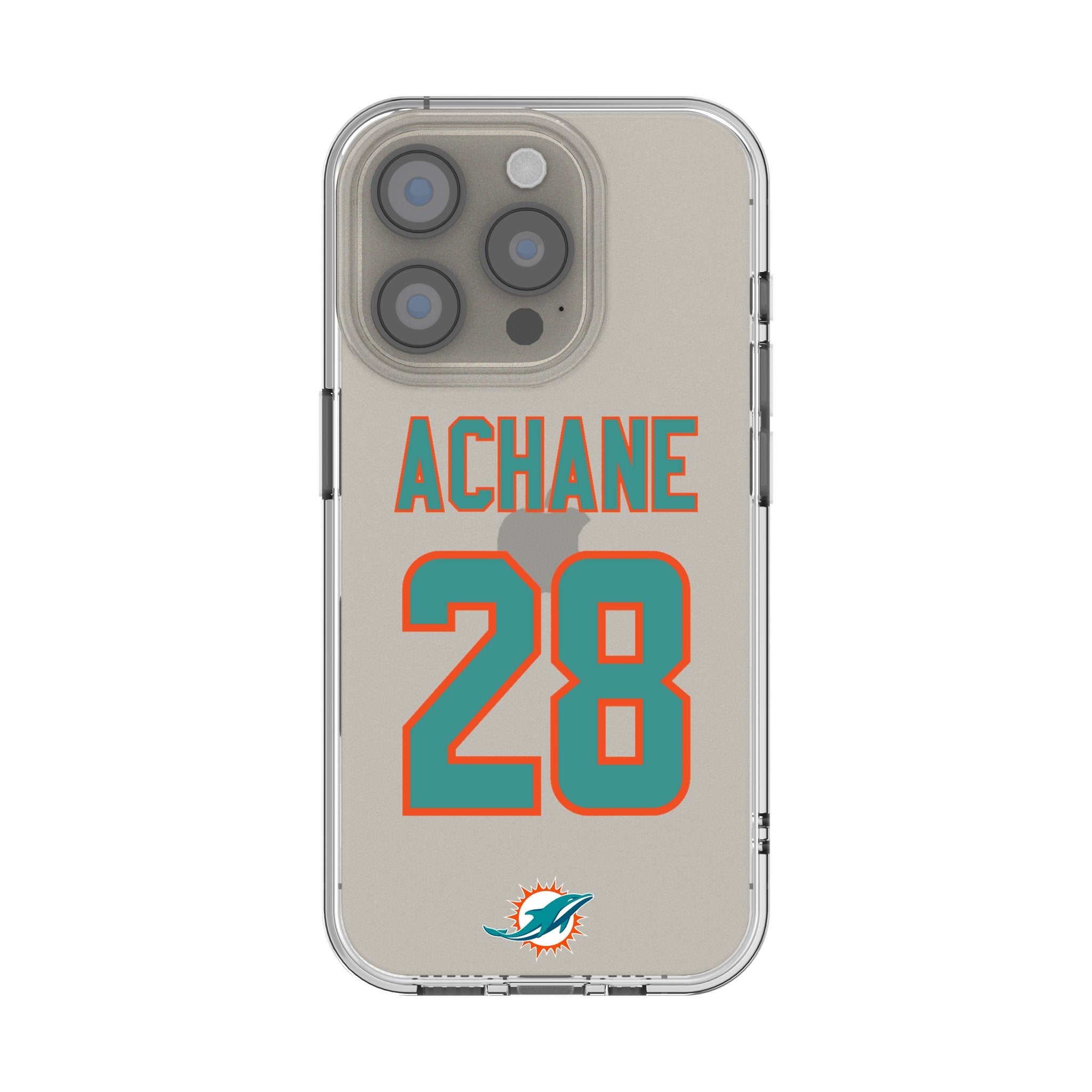 De'Von Achane Miami Dolphins 28 Game Tactic Clear Phone Case for Apple iPhone - Sports Gifts, Sports Memorabilia, Sports Collectibles, Fan Shop