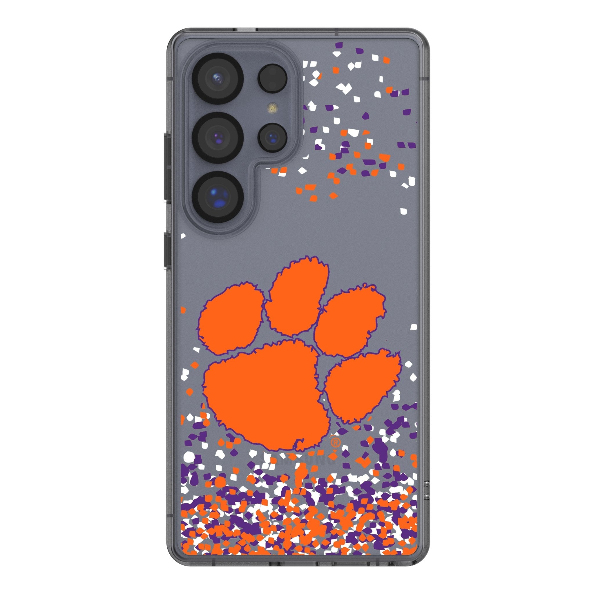 Clemson University Tigers Confetti Clear Phone Case for Samsung Galaxy - Sports Gifts, Sports Memorabilia, Sports Collectibles, Fan Shop