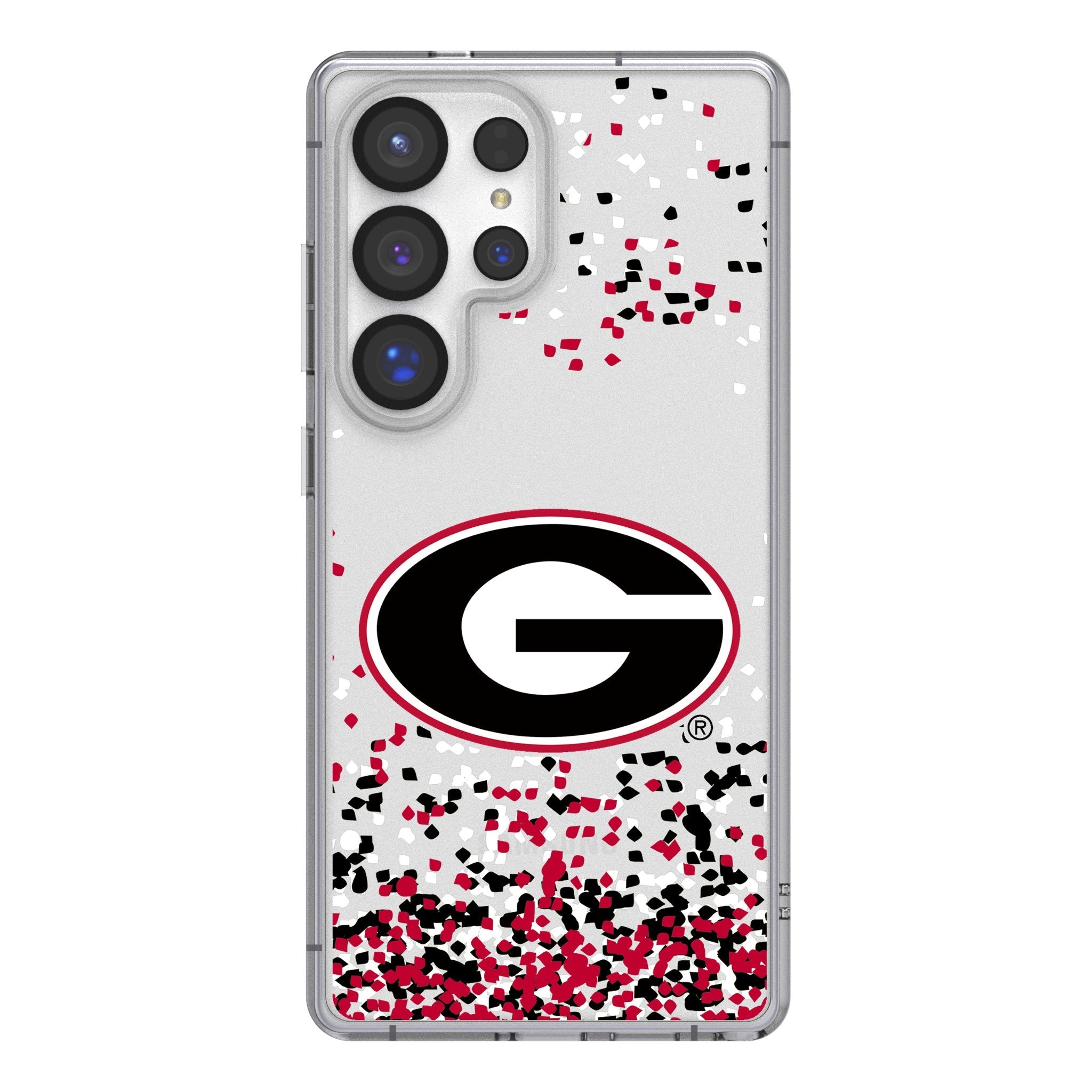 University of Georgia Bulldogs Confetti Clear Phone Case for Samsung Galaxy - Sports Gifts, Sports Memorabilia, Sports Collectibles, Fan Shop