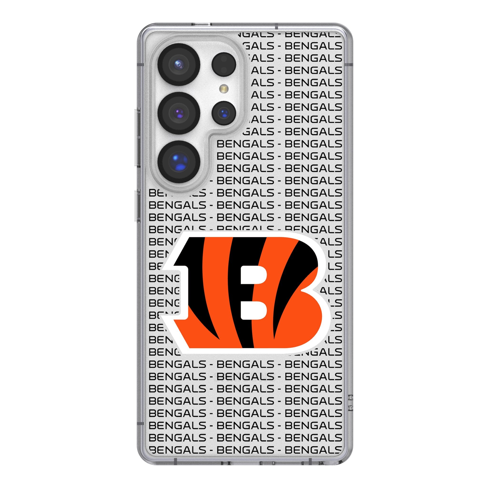 Cincinnati Bengals Text Backdrop Clear Phone Case for Samsung Galaxy - Sports Gifts, Sports Memorabilia, Sports Collectibles, Fan Shop